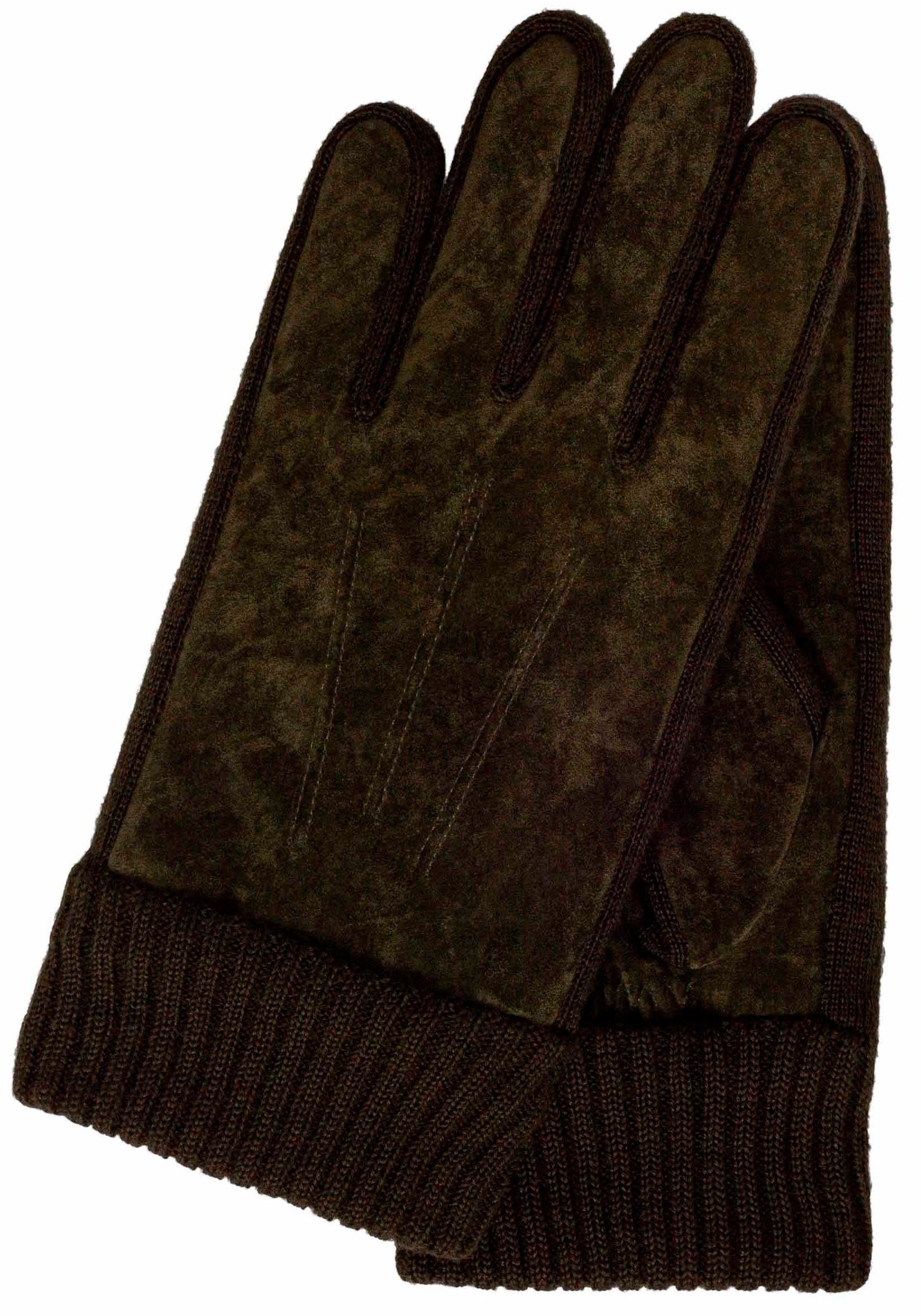 KESSLER Lederhandschuhe Stan Enganliegender Strickbund, Woll-Anteil olive | Handschuhe