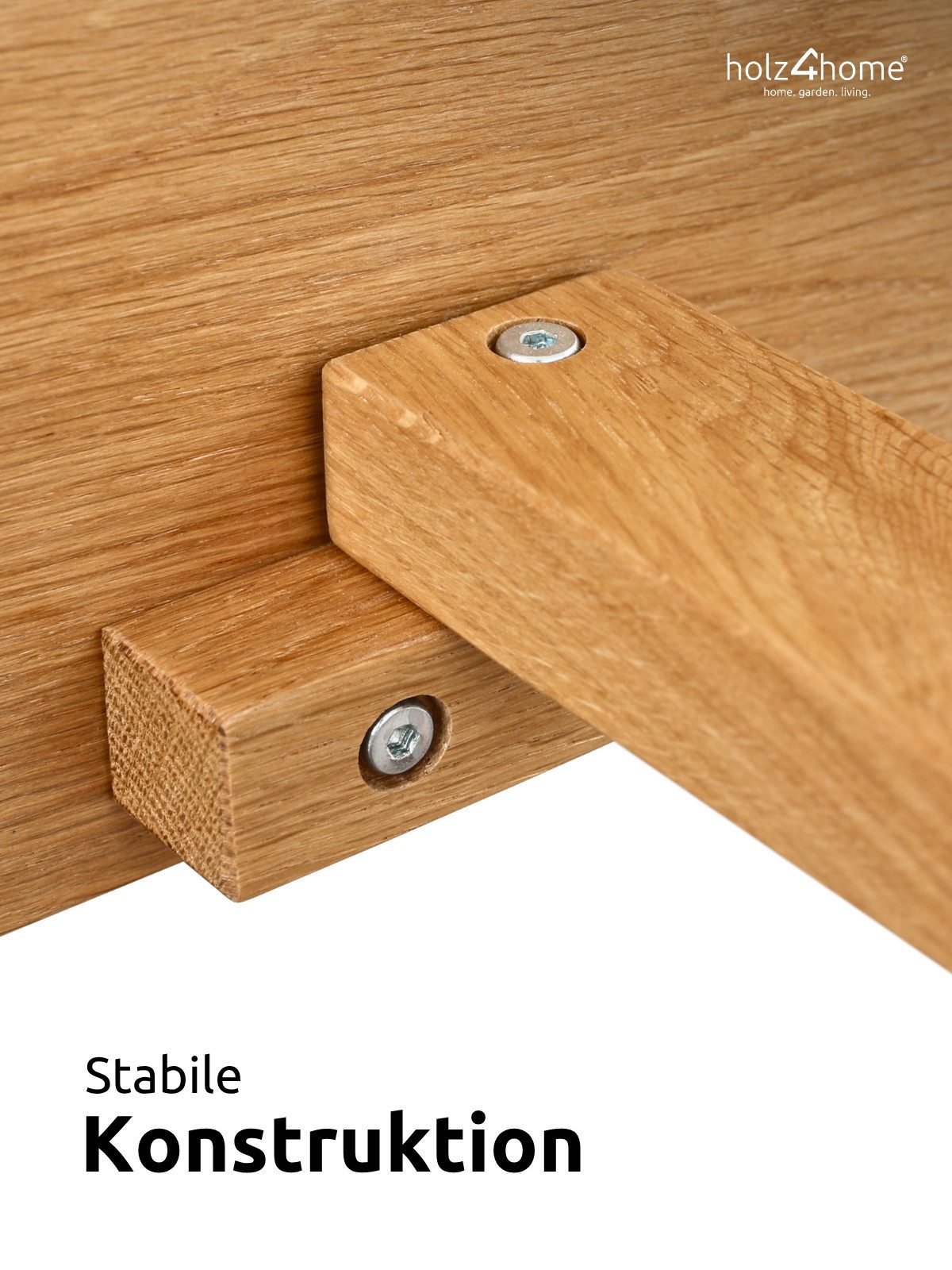 holz4home® Massivholzbett Eiche I Holzbett Rahmen ohne Kopfteil Klassik I Metall-/ Holzbeine, Massivholz Eiche – Bild 4 von 5