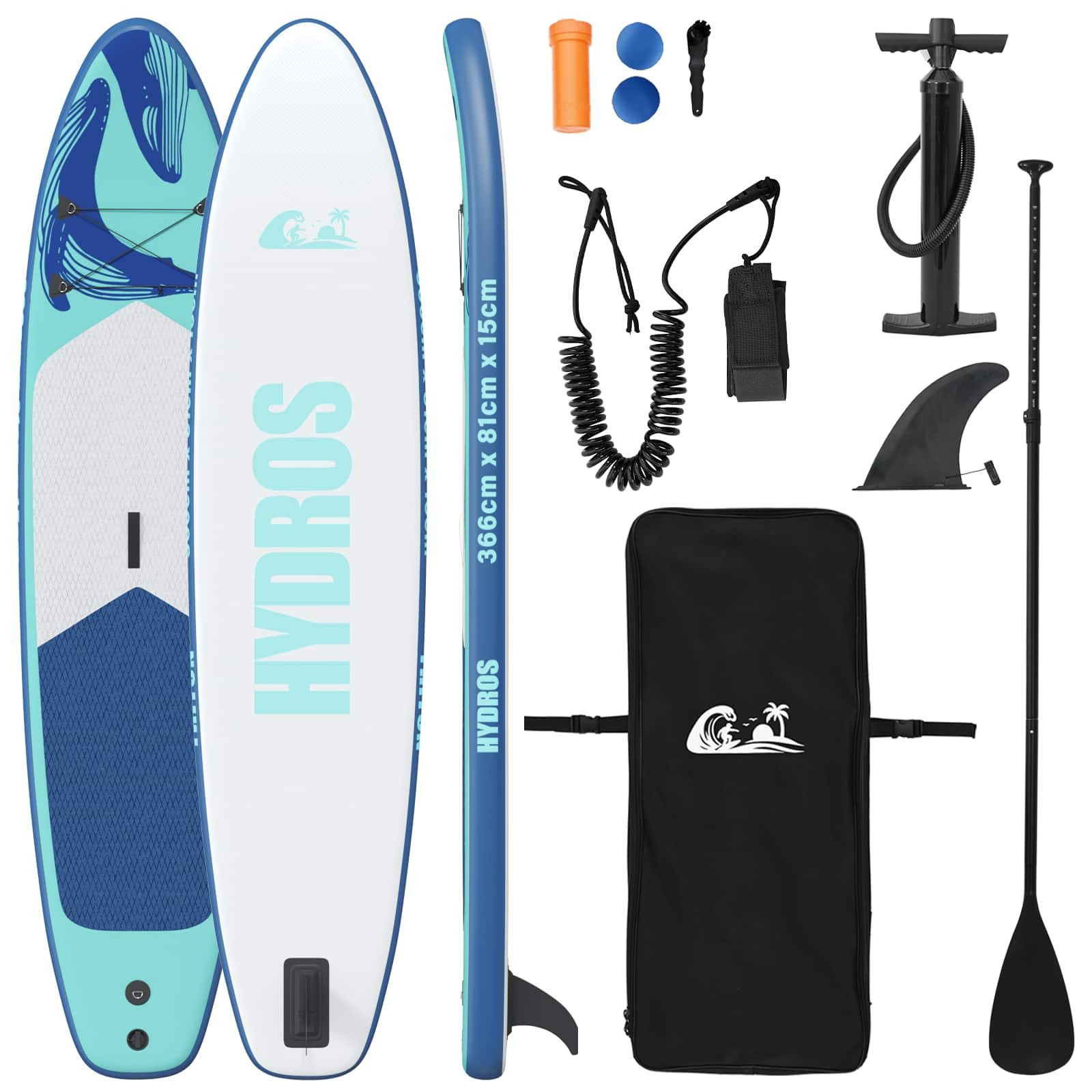 SUP-Board 366 x 81 x 15 cm Aufblasbares Stand Up Paddle Board HYDROS 366x81x15 c