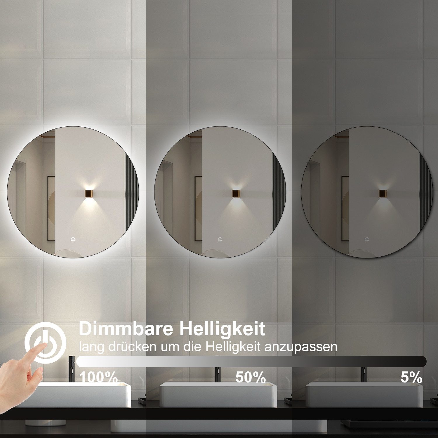 Duschparadies GmbH Badspiegel Wandspiegel mit LED Beleuchtung,Antibeschlag Badzimmerspiegel (Memory, Spiegel Bad mit Beleuchtung, Dimmbar, Antibeschlag) – Bild 3 von 5