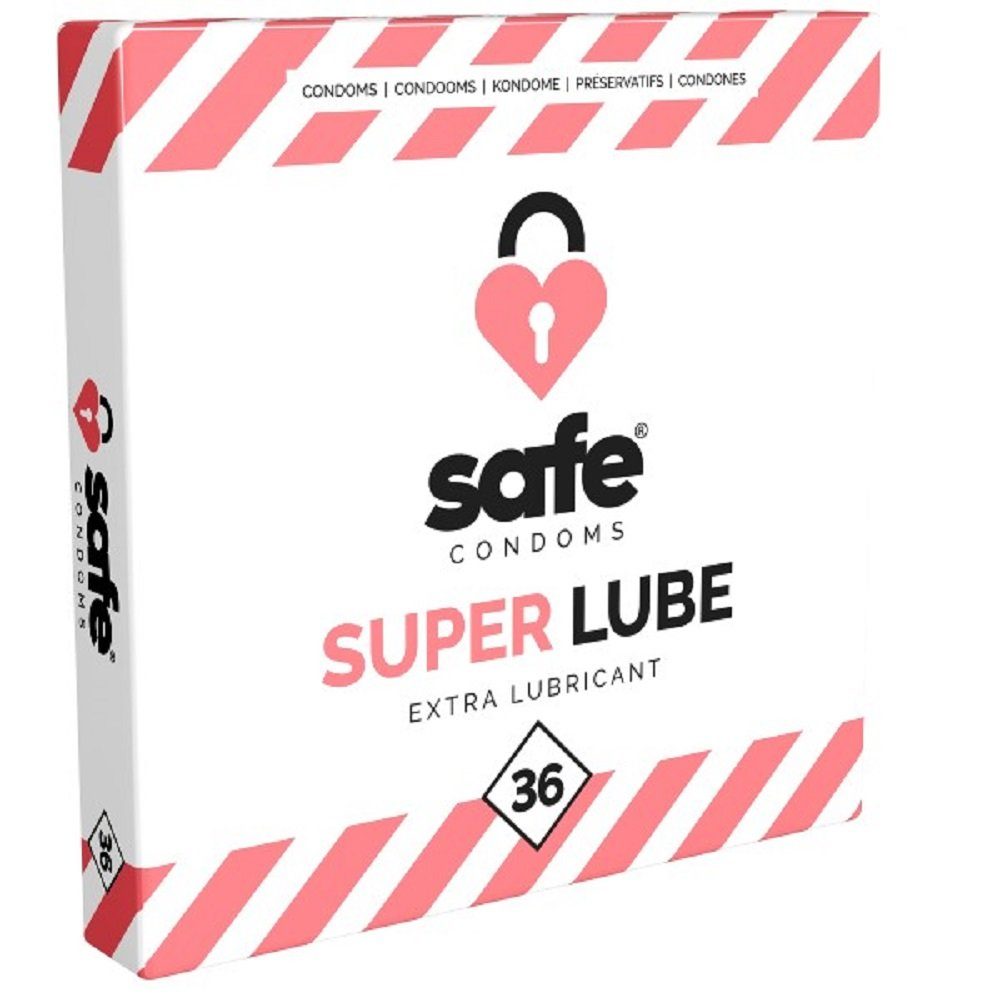 Safe Презервативы SUPER Lube (Extra Lubricant) Презервативы für ein super natürliches Gefühl, Packung mit, 36 St., Презервативы mit besonders viel Gleitmittel, extra feuchte Презервативы mit anatomischer Form