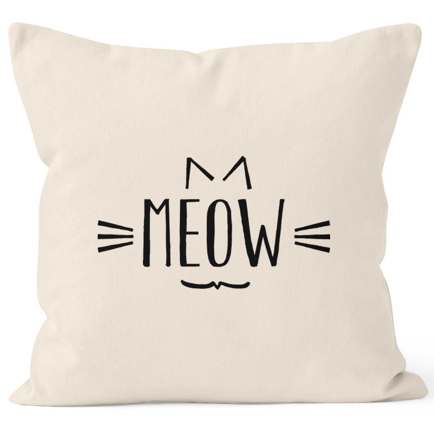 MoonWorks Dekokissen Kissenbezug Meow Miau Katze Cat Kissenhülle Dekokissen 40x40 Baumwolle Moonworks natur