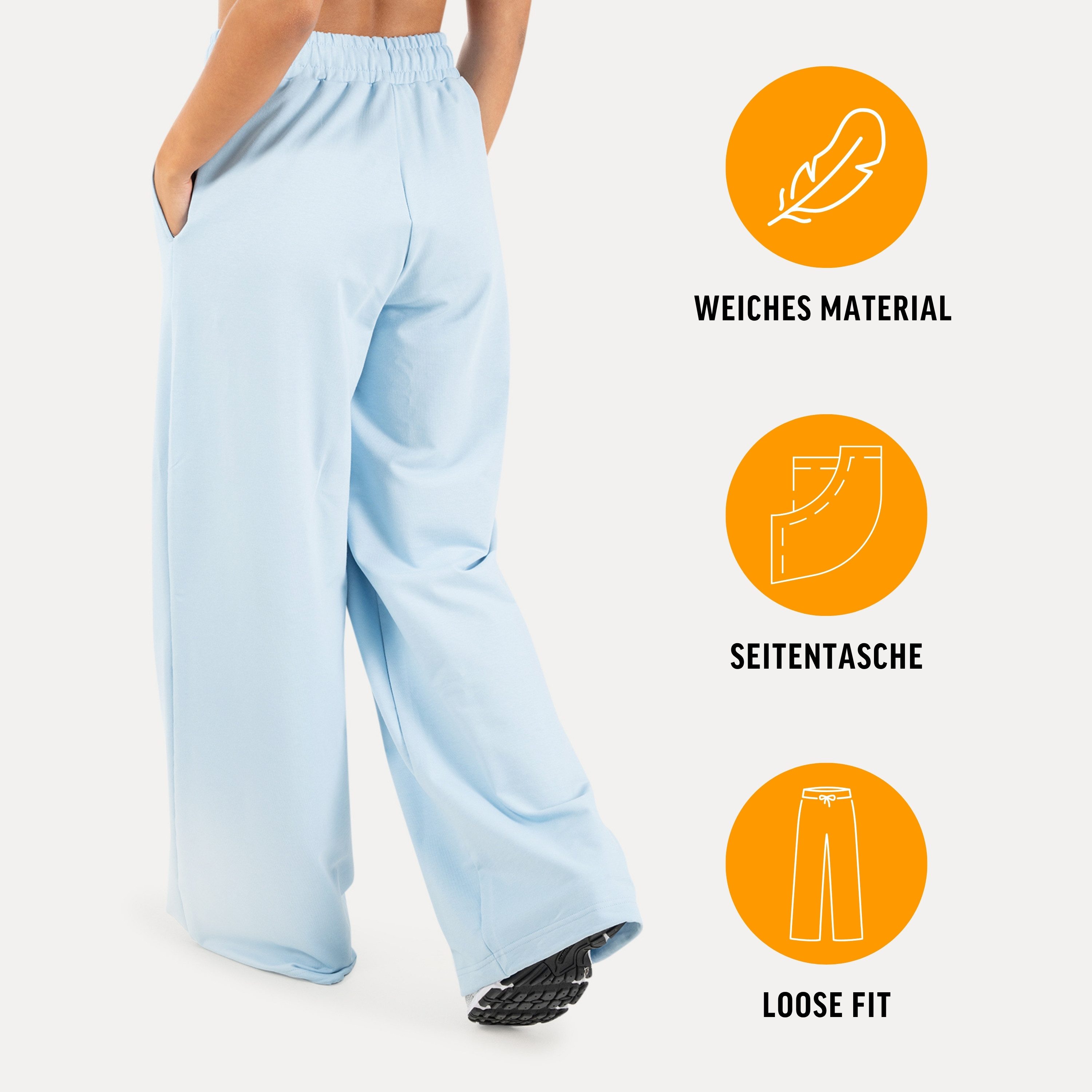 Smilodox Jogginghose Veyt Damen, Sweatpants aus Baumwolle, Sporthose Loose Fit Wide Leg, Verstellbarer Tunnelzug, Langer Schnitt, für Sport & Alltag