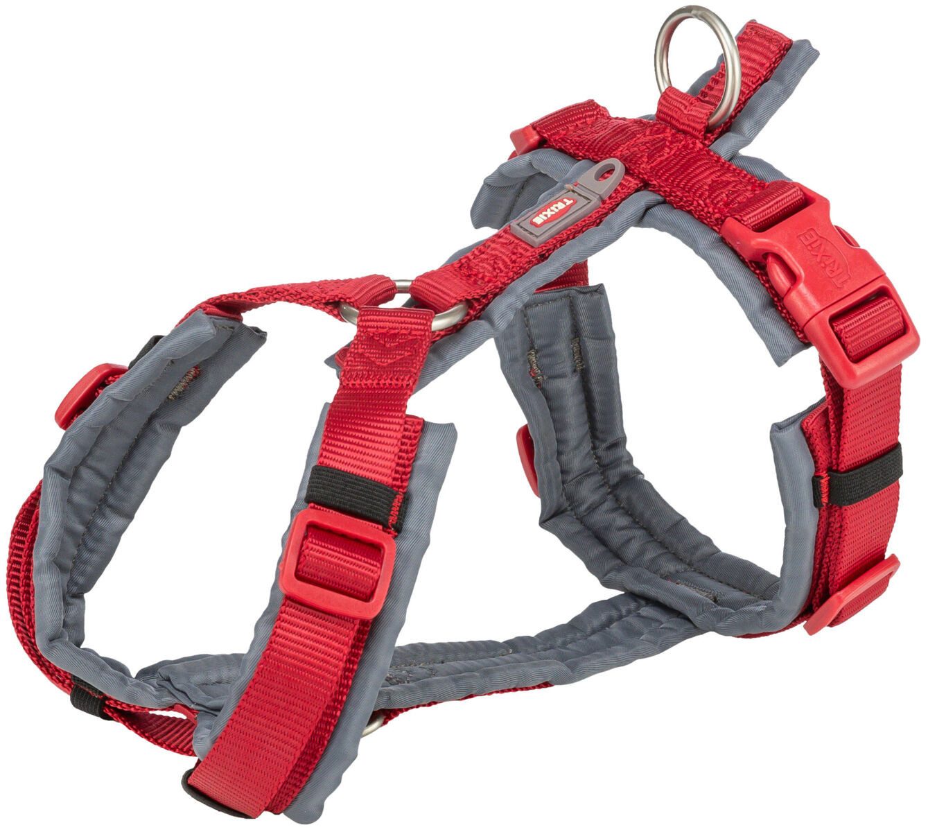 TRIXIE Hunde-Geschirr Premium Trekking Geschirr - rot/grafit - 36–44 cm/15 mm, Gurtband
