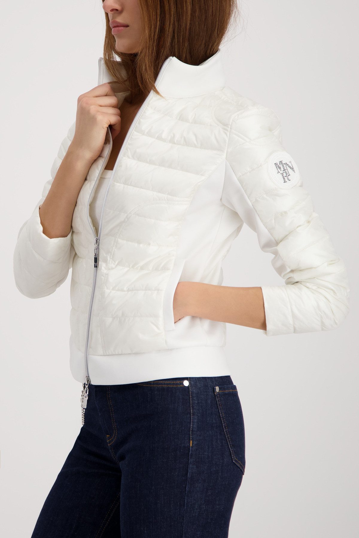 Monari Steppjacke Jacke Stepp + Neopren Neopren-Details, Regular Fit, Linker Ärmel mit Patch