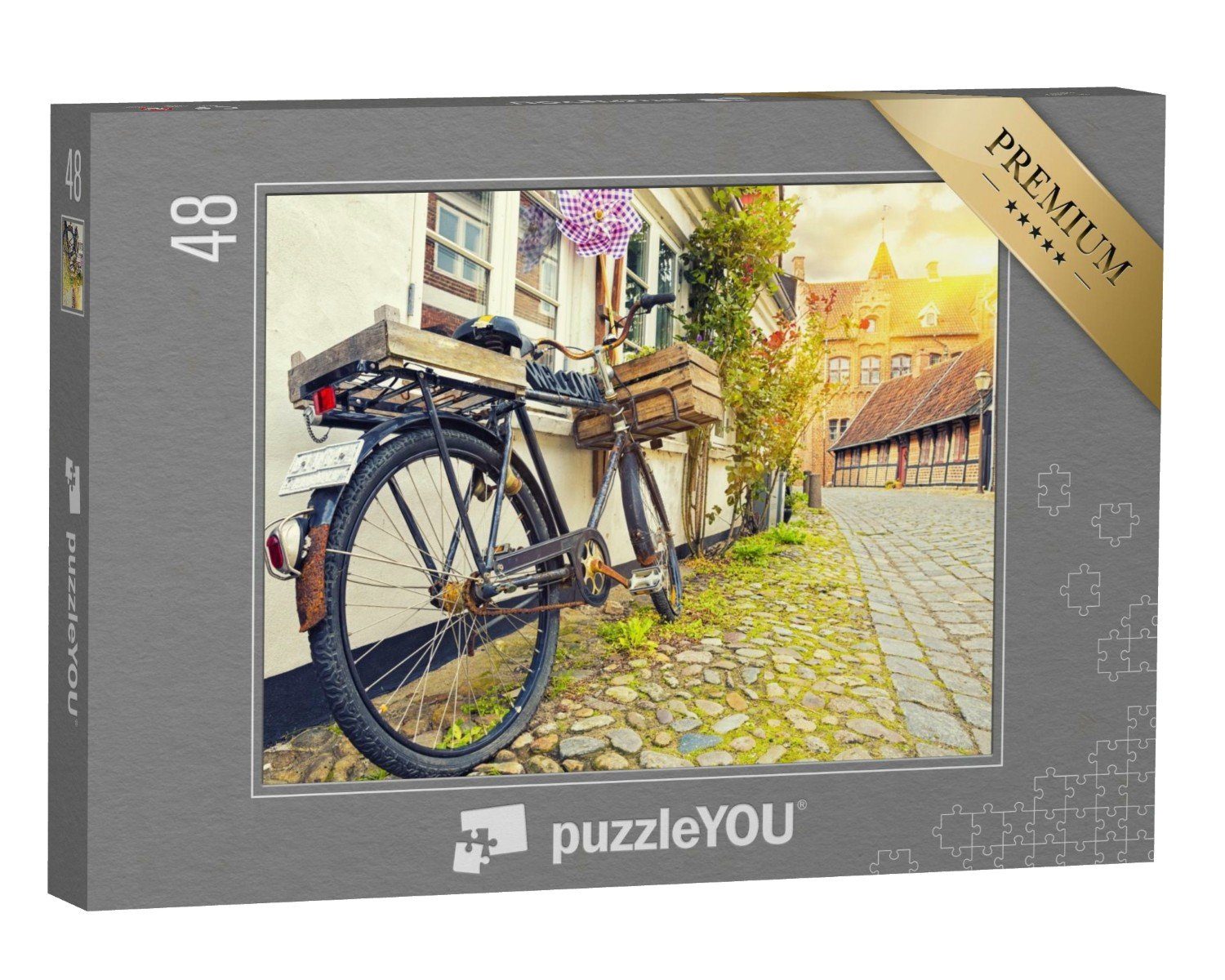 puzzleYOU Puzzle Vintage-Fahrrad vor einer Hauswand in Ribe, 48 Puzzleteile, puzzleYOU-Kollektionen Dänemark, Skandinavien