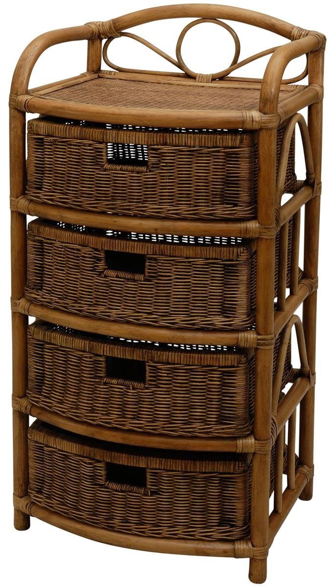 Krines Home Badregal Regal aus echtem Rattan 4 Schübe Rattan-Kommode Badregal Rattanschrank, mit Schubladen, aus Naturmaterial