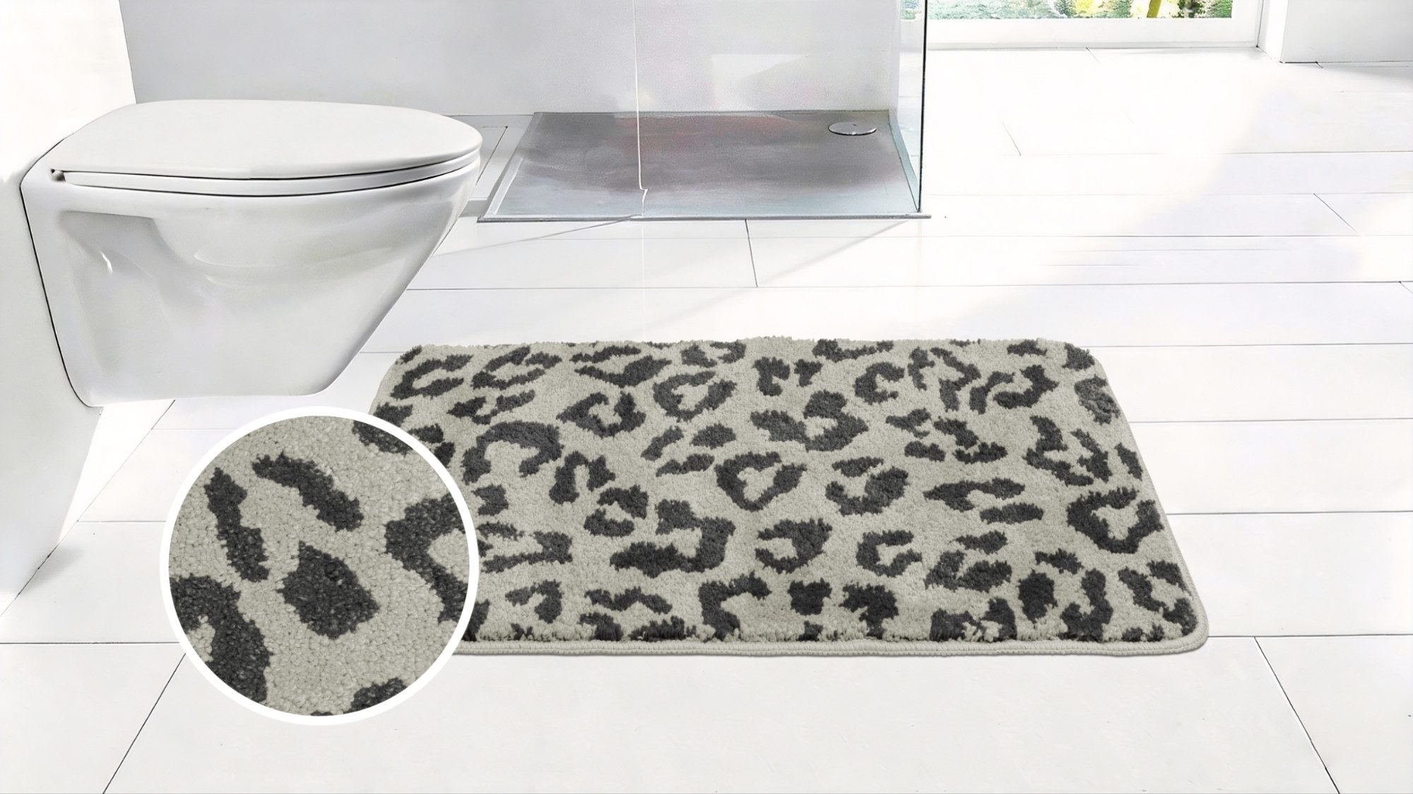 OTTO home Badematte Anna Leo, Badvorleger, Badezimmer Teppich, Duschvorleger, Höhe 15 mm, rutschhemmend beschichtet, schnell trocknend, fußbodenheizungsgeeignet, Polyester, rechteckig, mit Animal Print, modernes Muster, Leo, weich