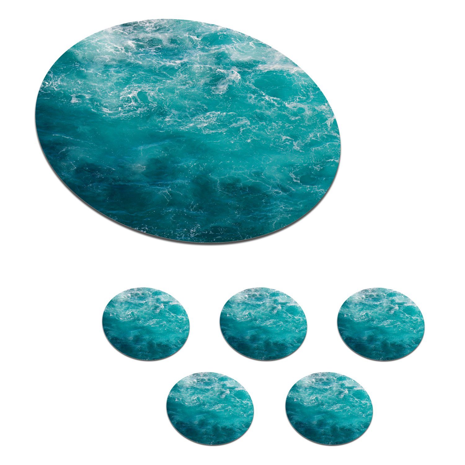 MuchoWow Glasuntersetzer Meer - Wasser - Türkis, Zubehör für Gläser, 6-tlg., Getränkeuntersetzer, Rund, Tassenuntersetzer Kork, 10x10 cm