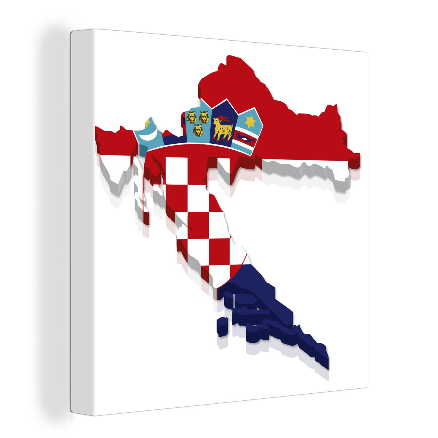 OneMillionCanvasses® Leinwandbild Die Form und die Nationalflagge von Kroatien, (1 St), Leinwand Bilder für Wohnzimmer Schlafzimmer