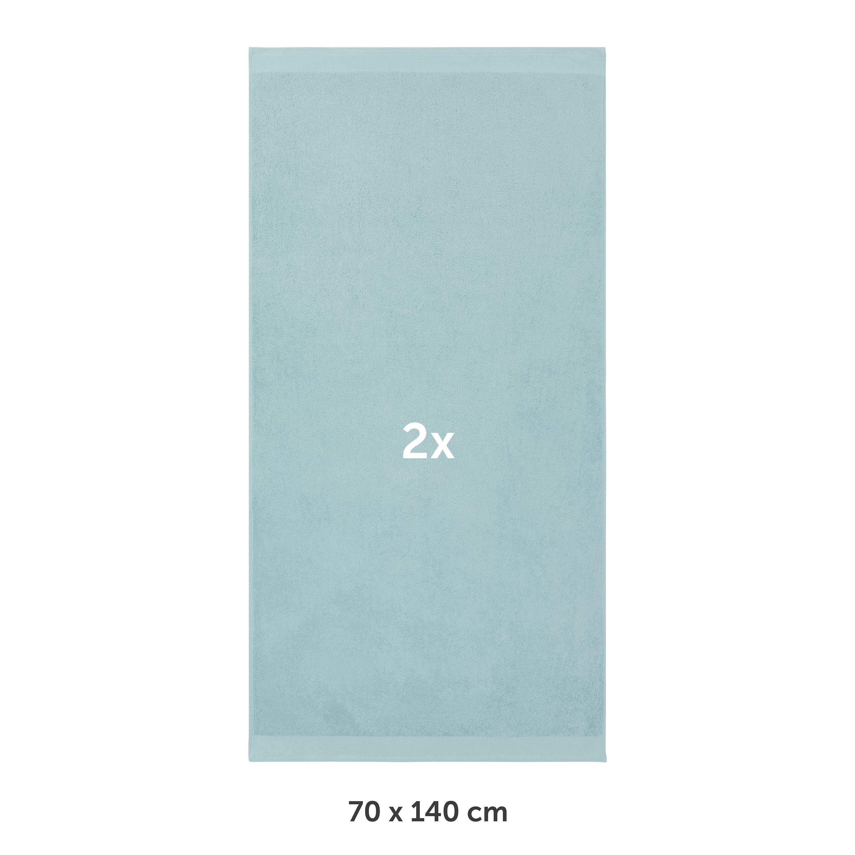 modischer 2er und Aufhängeschlaufe, Set mit Bordüre Baumwolle Badetücher - (2-St), weich Blumtal Baumwolle Badetücher und saugstark, 70x140cm 100% praktischer Hellblau Frottee
