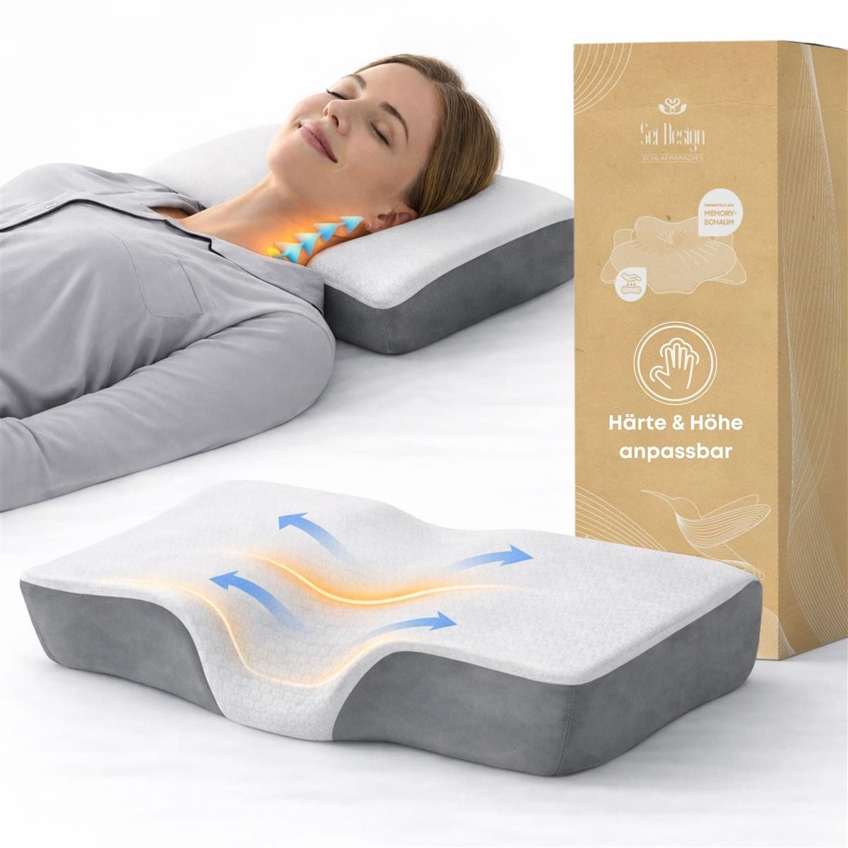 SEI Design Nackenstützkissen Sei Design orthopädisches Nackenstützkissen VISCO AIR, Viscoelastisch, Füllung: Memory Schaum, Bezug: Thermoregulierender Bezug, Seitenschläfer, Rückenschläfer, Bauchschläfer, Visco Elastik Schaum, Ergonomische Kontur, beidseitig nutzbar, Stützzonen