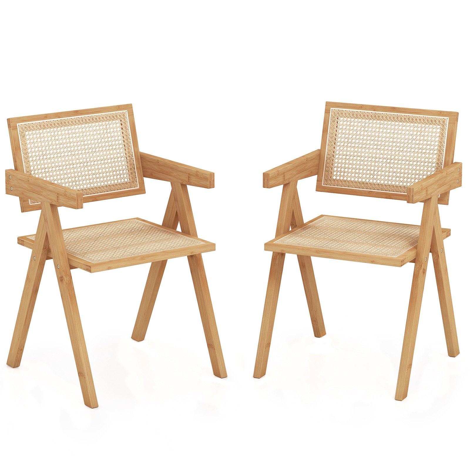 KOMFOTTEU Küchenstuhl Akzentstuhl (2er Set), aus Bambus Rattan,bis 130 kg belastbar