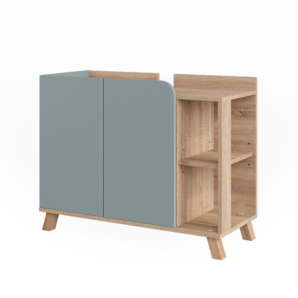 Vicco Waschbeckenunterschrank Karen, Sonoma/Blau, 80 x 65 cm mit 2 Türen