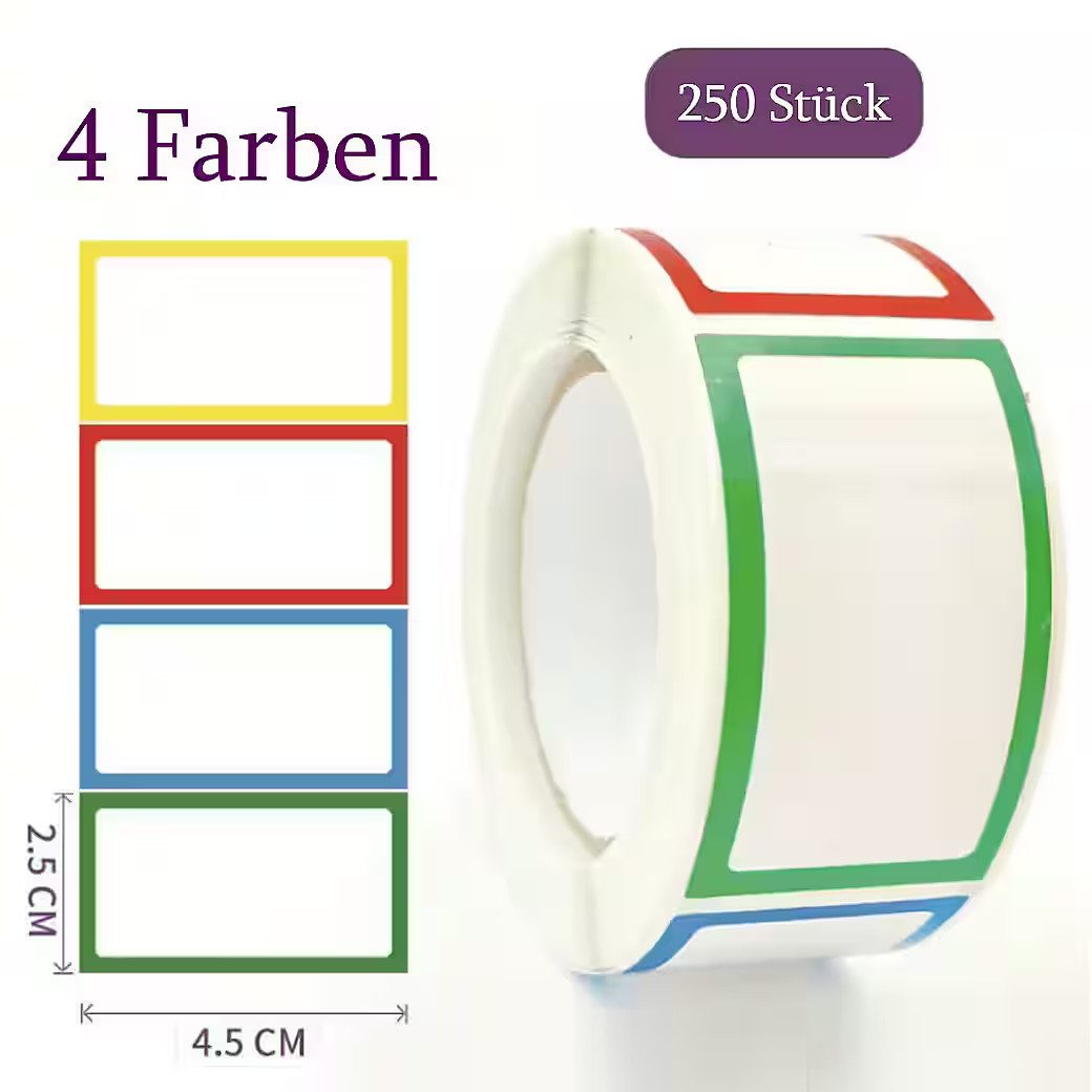 Ware aus aller Welt Aufkleber 250 bunte Aufkleber 4 Farben ideal zum Markieren Ordnen Organisieren, (250tlg)