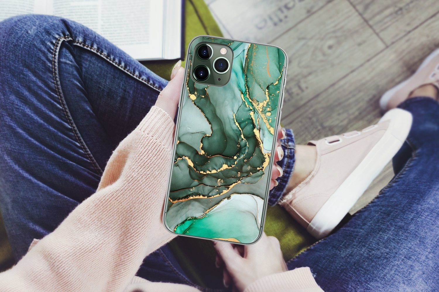 MuchoWow Handyhülle für Apple iPhone 11 Pro Gold - Marmor - Grün - Luxus - Marmoroptik - G, Smartphone-Bumper, Print, Handy Schutzhülle Dünn
