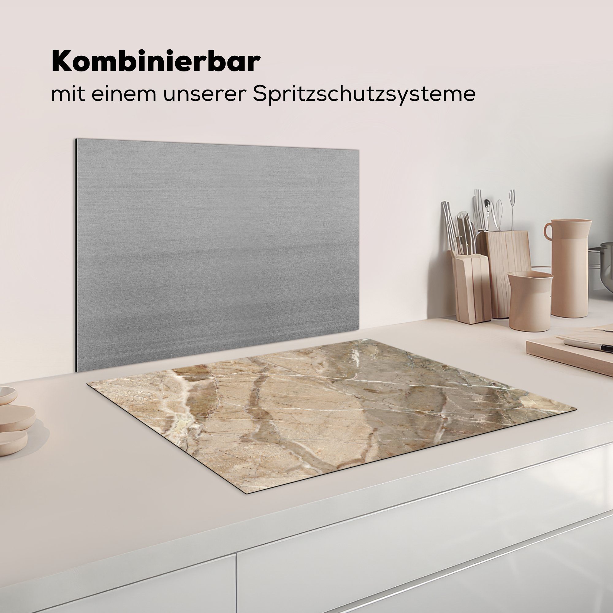 - tlg), - MuchoWow Stein nutzbar, Granit, Arbeitsfläche Ceranfeldabdeckung 70x52 Weiß cm, Vinyl, - (1 Braun Herdblende-/Abdeckplatte Mobile