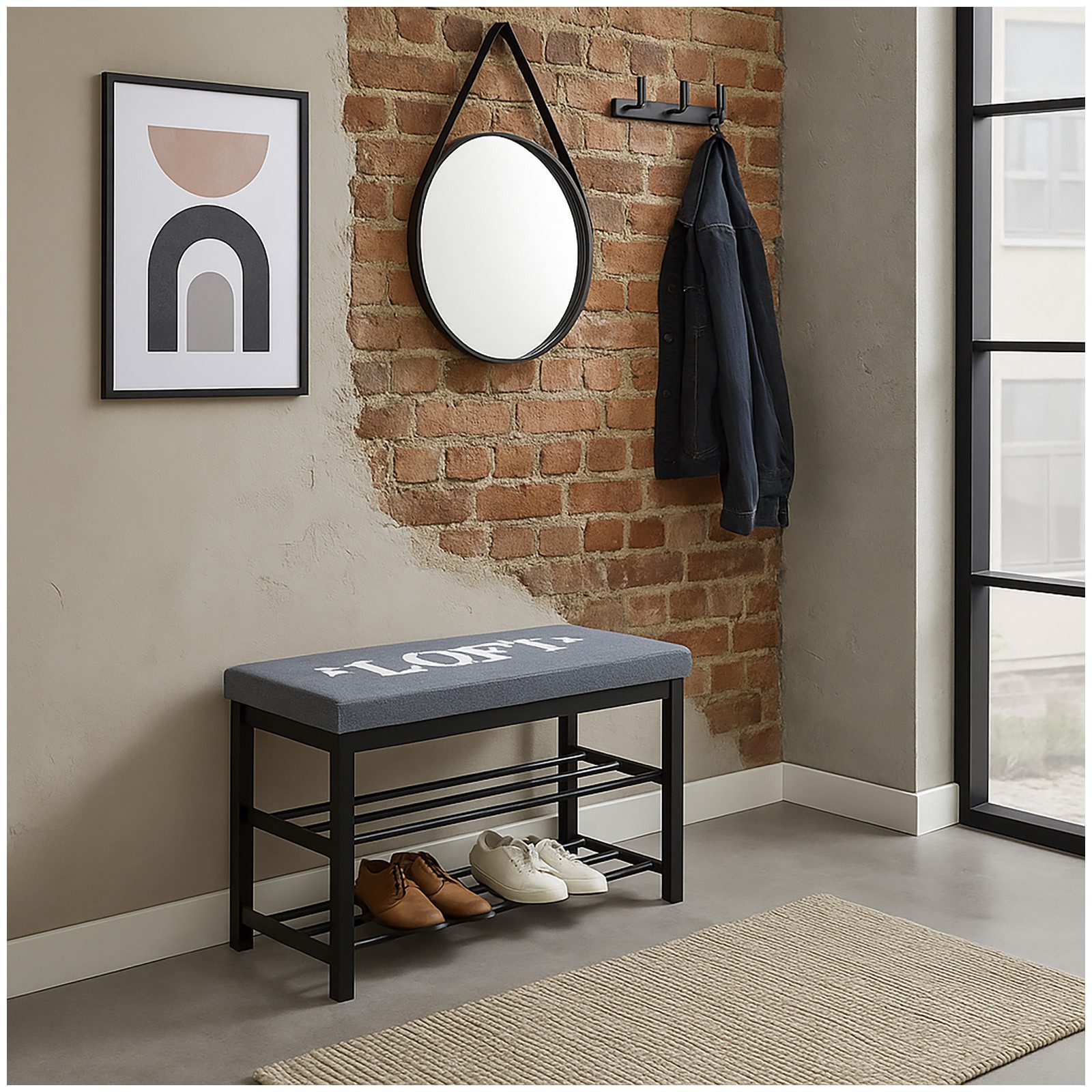 HTI-Living Schuhregal Sitzbank mit Schuhregal und Polster, Stück 1-tlg., Schuhbank Flurbank mit Aufschrift