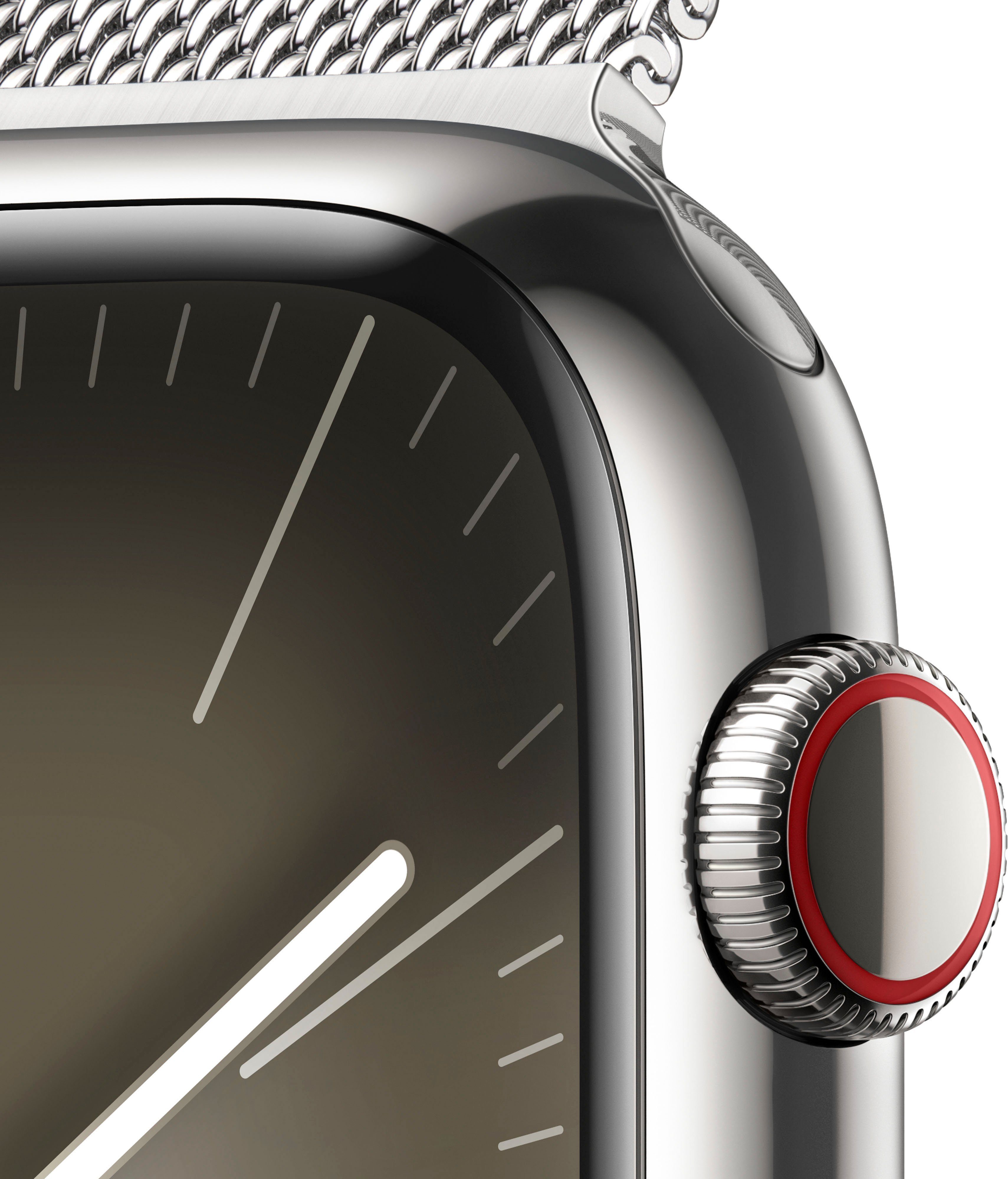 Series Stainless + Steel silber 10), (4,5 | Apple Watch Watch silber Loop Zoll, 9 OS GPS Milanese 45mm Cellular Smartwatch cm/1,77