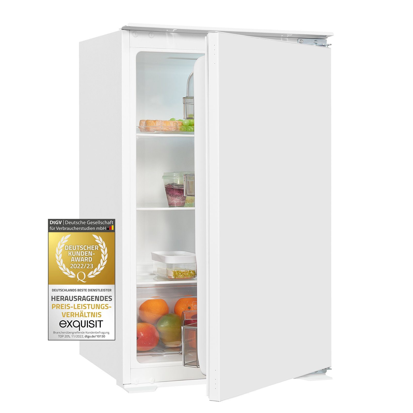 exquisit Einbaukühlschrank EKS130-V-040F, 54.0 cm breit, Vollraumkühlschrank mit Innenbeleuchtung, Schlepptür