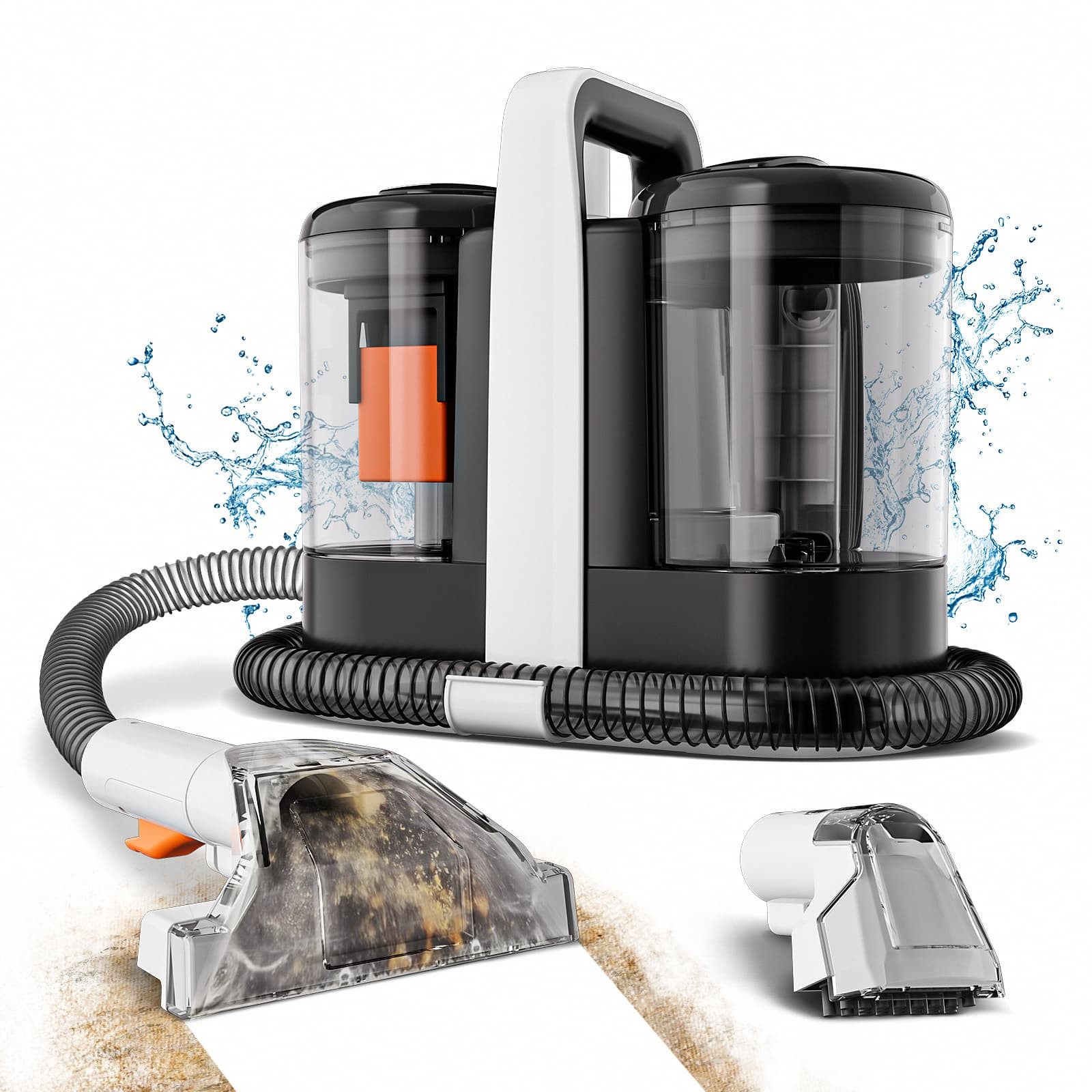 Blossom Teppichreinigungsgerät Bodenschrubber, Nasssauger, Reinigungsmaschine, 600 W, Tragbarer Waschsauger mit Selbstreinigung, 1,5L/0,8L, für Sofa & Auto
