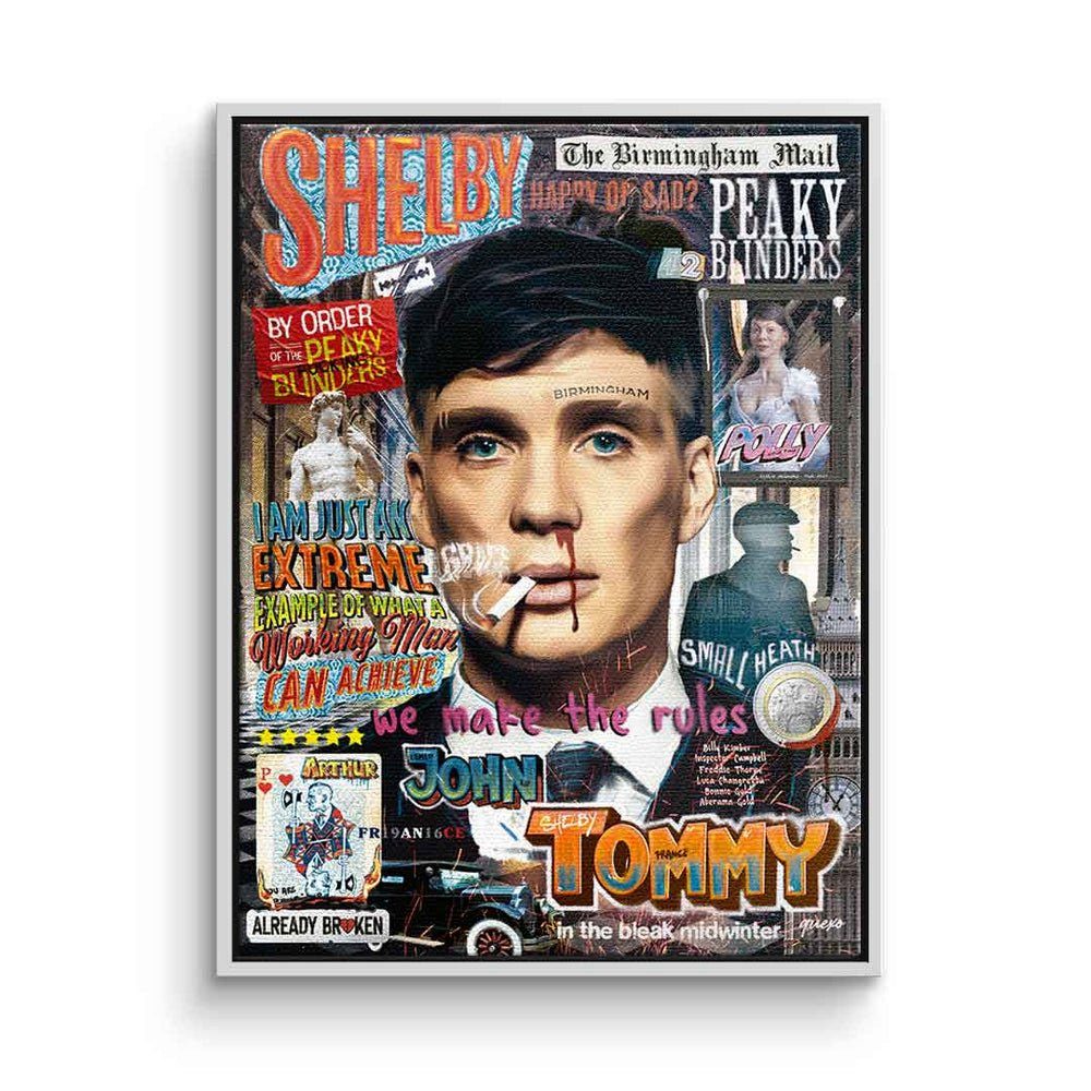 DOTCOMCANVAS® Leinwandbild, Tommy Shelby Peaky Blinders Leinwandbild Pop Art Collage Porträt weißer Rahmen