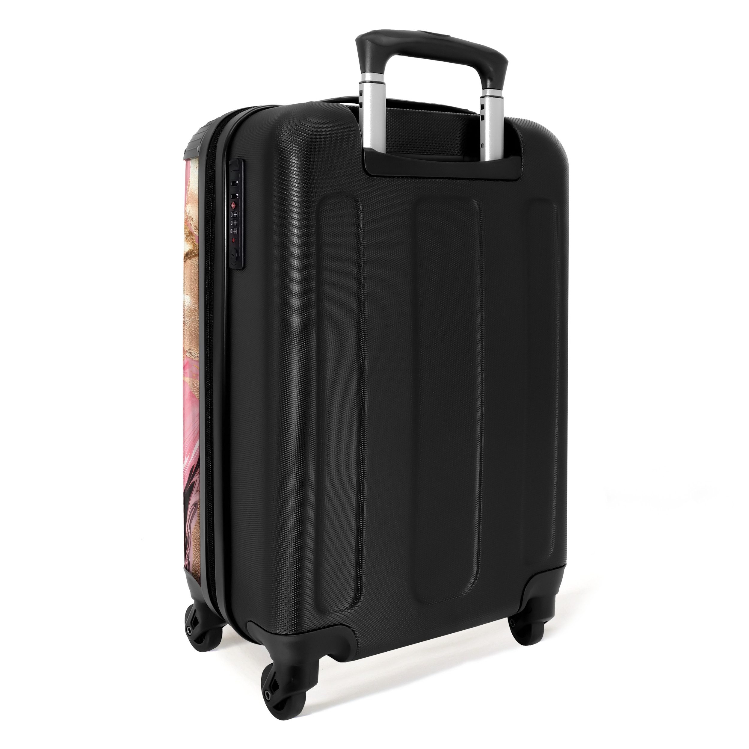 NoBoringSuitcases.com© Hartschalen-Trolley Marmor - Rosa - Luxus - Gold - Marmoroptik 55x35x20cm, 4 Rollen, Reisetasche mit Rollen, Koffer Handgepäck Flugzeug