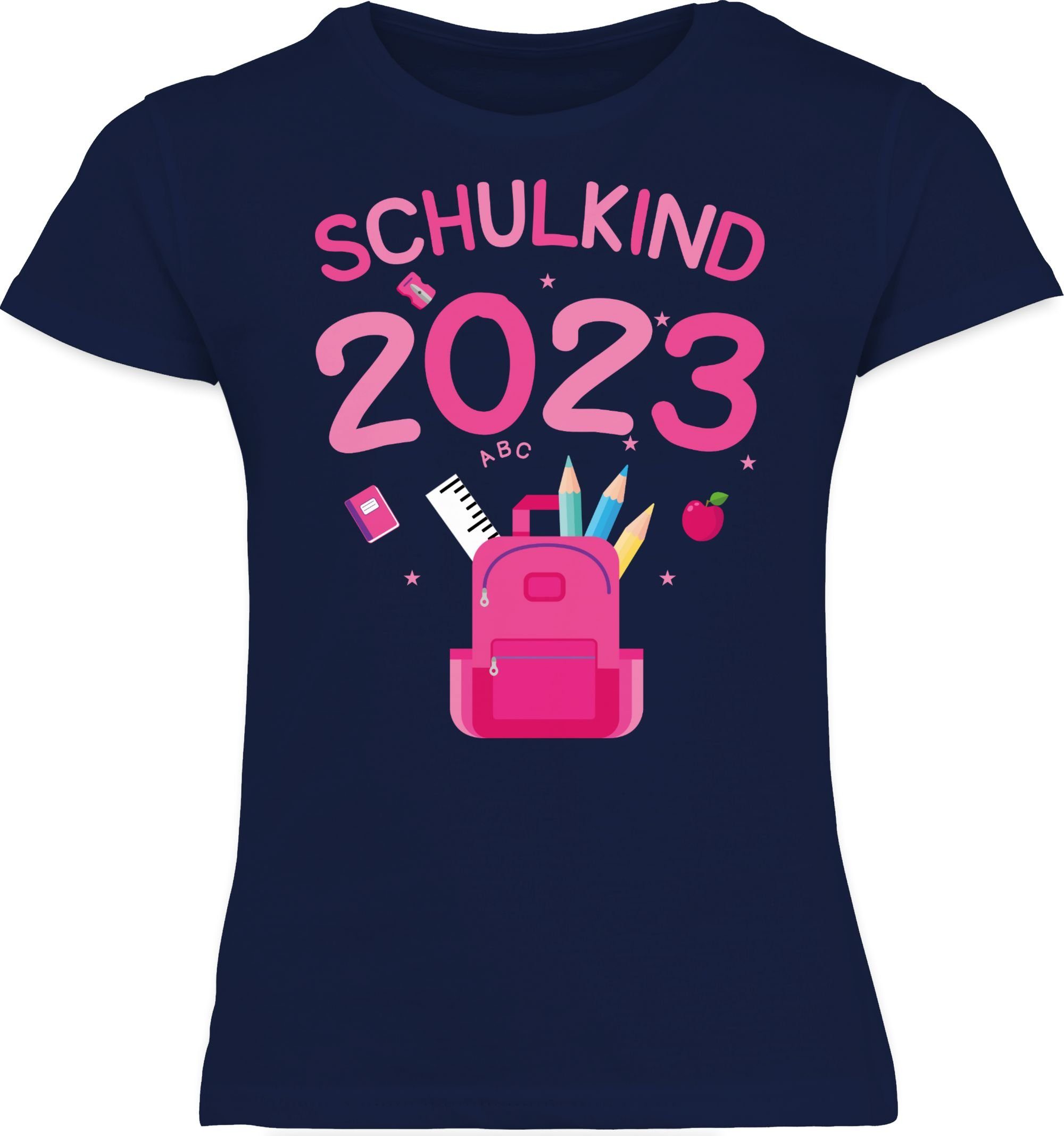 2023 Einschulung Shirtracer 1 Schulkind Dunkelblau T-Shirt Mädchen