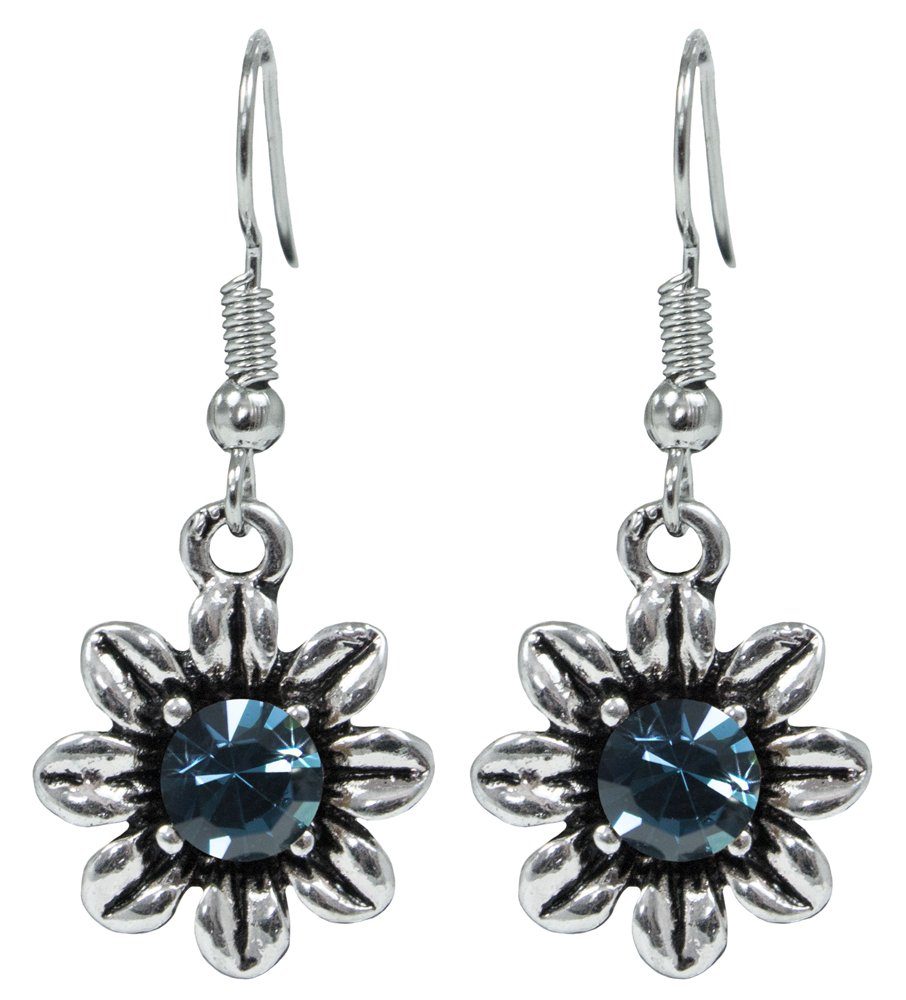 Trachtenland Kette mit Anhänger Blumen Collier mit Ohrhängern - Ozeanblau – Bild 4 von 5