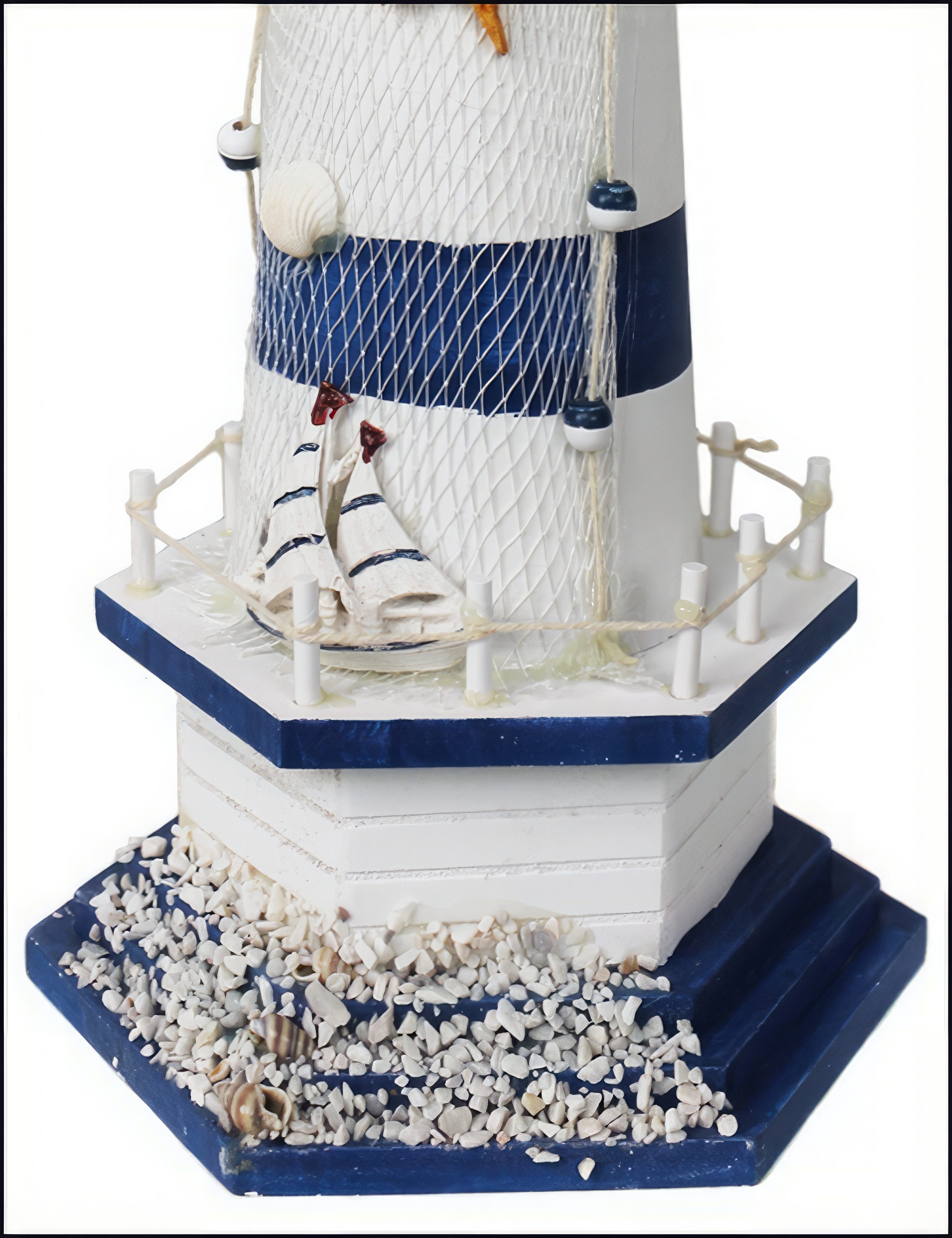 Yudu Dekofigur Deko-Leuchtturm Holz Fischernetz Seestern Seevögel Maritime H:57cm
