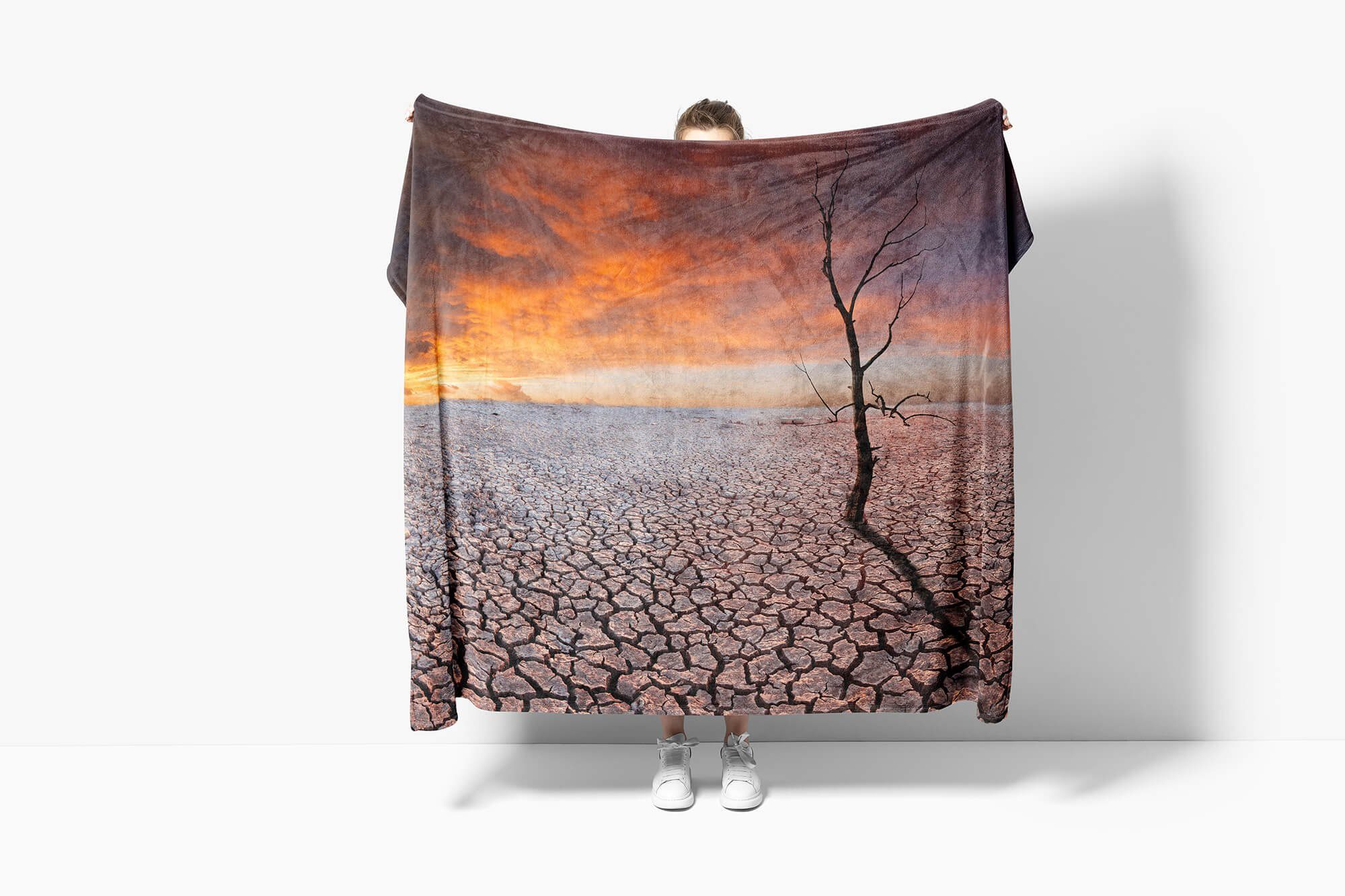 Handtuch Baumwolle-Polyester-Mix Kuscheldecke (1-St), Trocken Strandhandtuch Art Handtücher Saunatuch Baum, mit Wüste Fotomotiv Sinus Handtuch