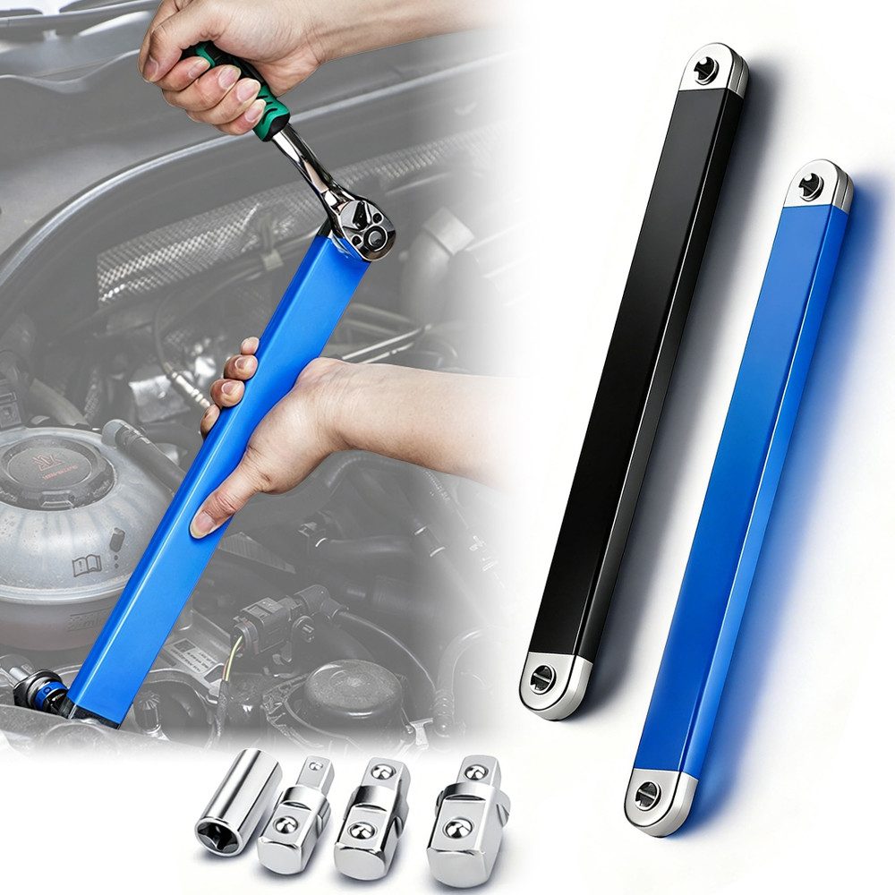 PRIISF Drehmomentschlüssel Offset-Verlängerungsschlüssel Nullgrad Offset Extension Wrench Set (Ratschenverlängerung mit Kettenantrieb & 4 Adaptern (1/4", 3/8", 1/2), Schraubenschlüssel-Zubehör Extra Schlank für enge Räume, max. 71,2 Nm), für KFZ Reparaturen für Schlagschrauber, Länge 39 cm