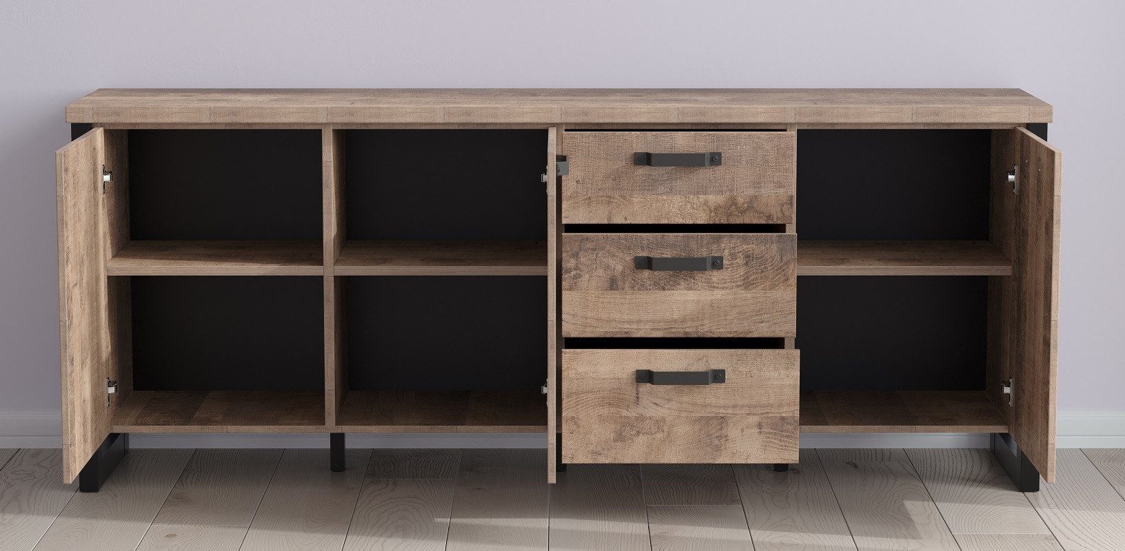 trendteam Sideboard Sideboard Emile, Eiche Tabak / Schwarz (no-Set)