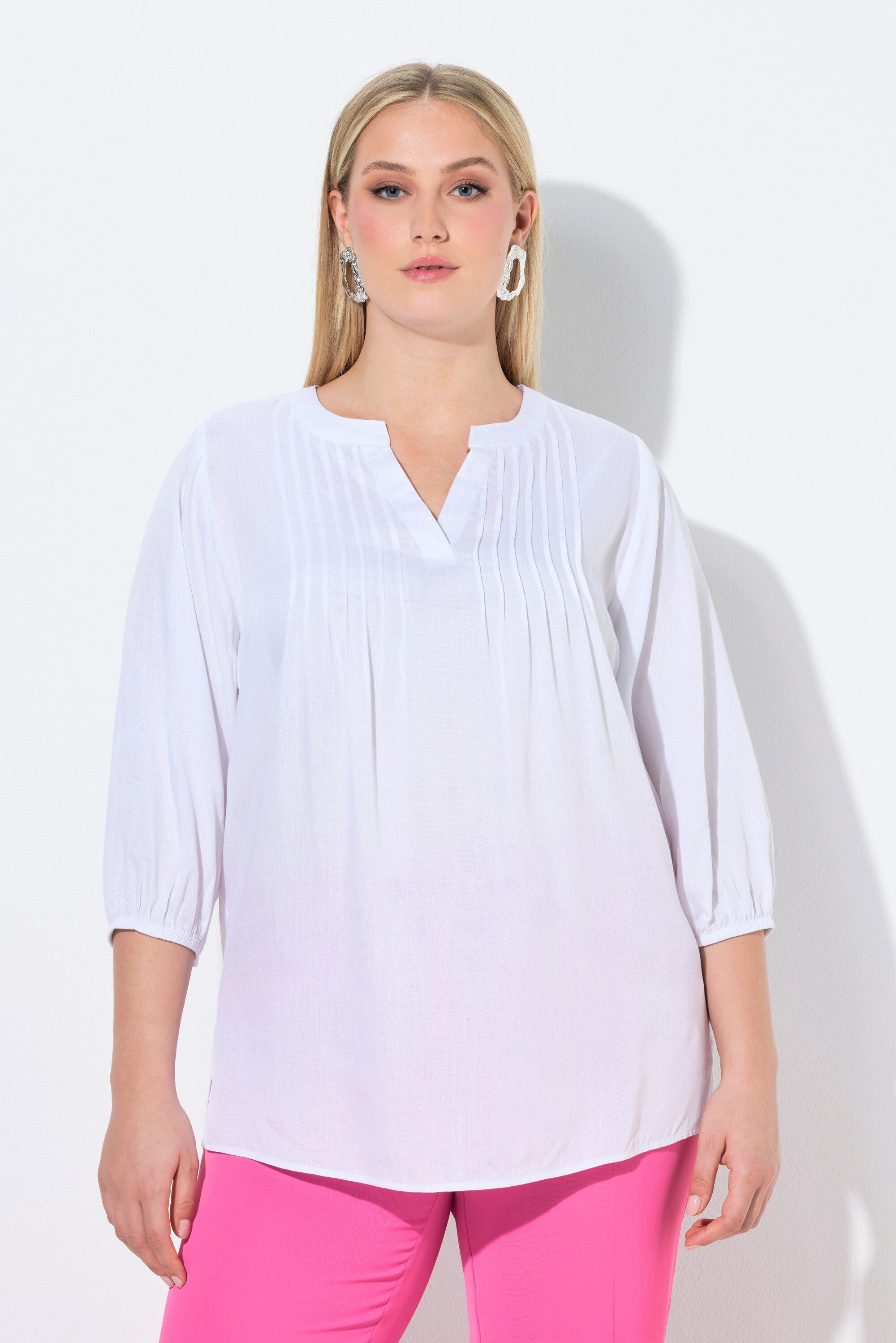 Ulla Popken Tunika Bluse Biesen Tunika-Ausschnitt 3/4-Ballonarm