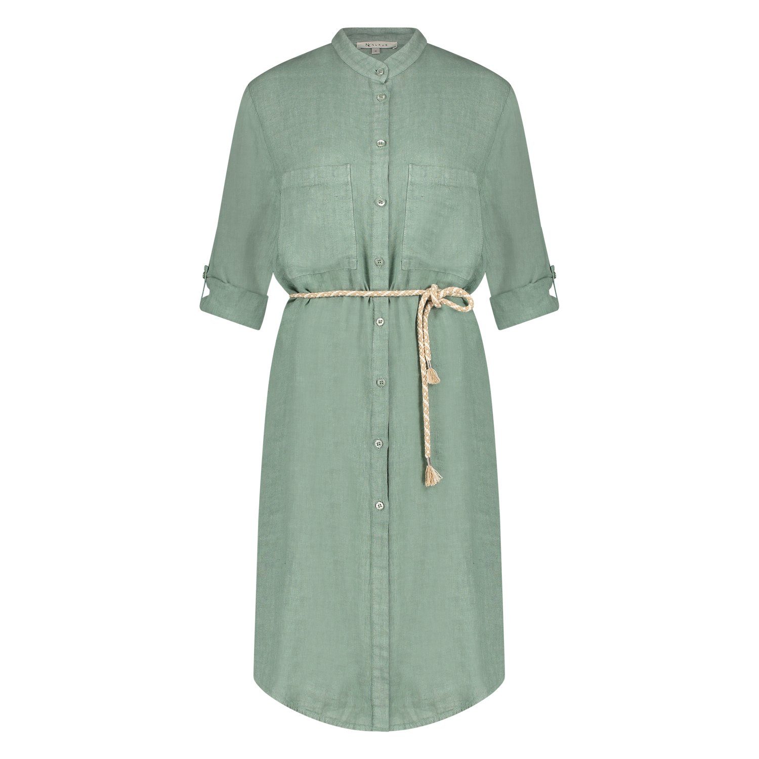 Blusenkleid Aveni Dress Belt Hemdblusenkleid aus Leinen in Khaki oder Natur