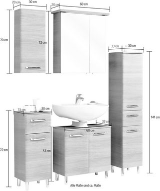 Saphir Badmöbel-Set Quickset 328 5-teilig, mit Waschbeckenunterschrank, LED-Spiegelschrank, (Set, 5-St), inkl. Türdämpfern, 8 Türen und 2 Schubladen, ohne Waschbecken