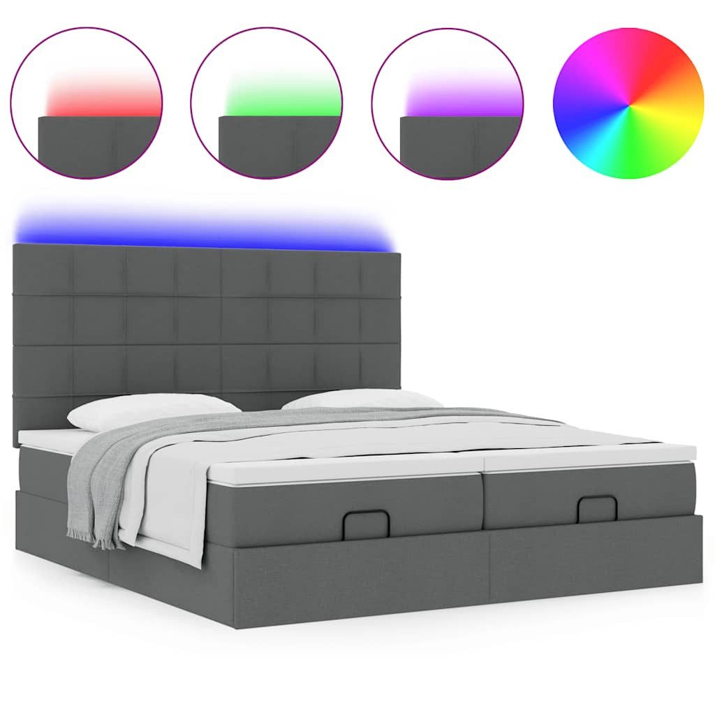 Bett Ottoman-Bett mit Matratzen & LEDs Dunkelgrau 180x200 cm Stoff