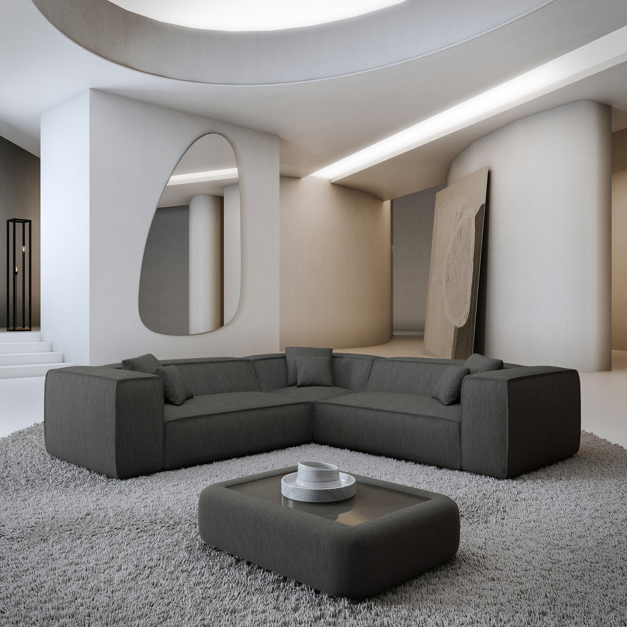 Sofa Dreams Ecksofa Liranda L Form Polstersofa, Design Couch, 4-Sitzer, Strukturstoff Bezug in Anthrazit
