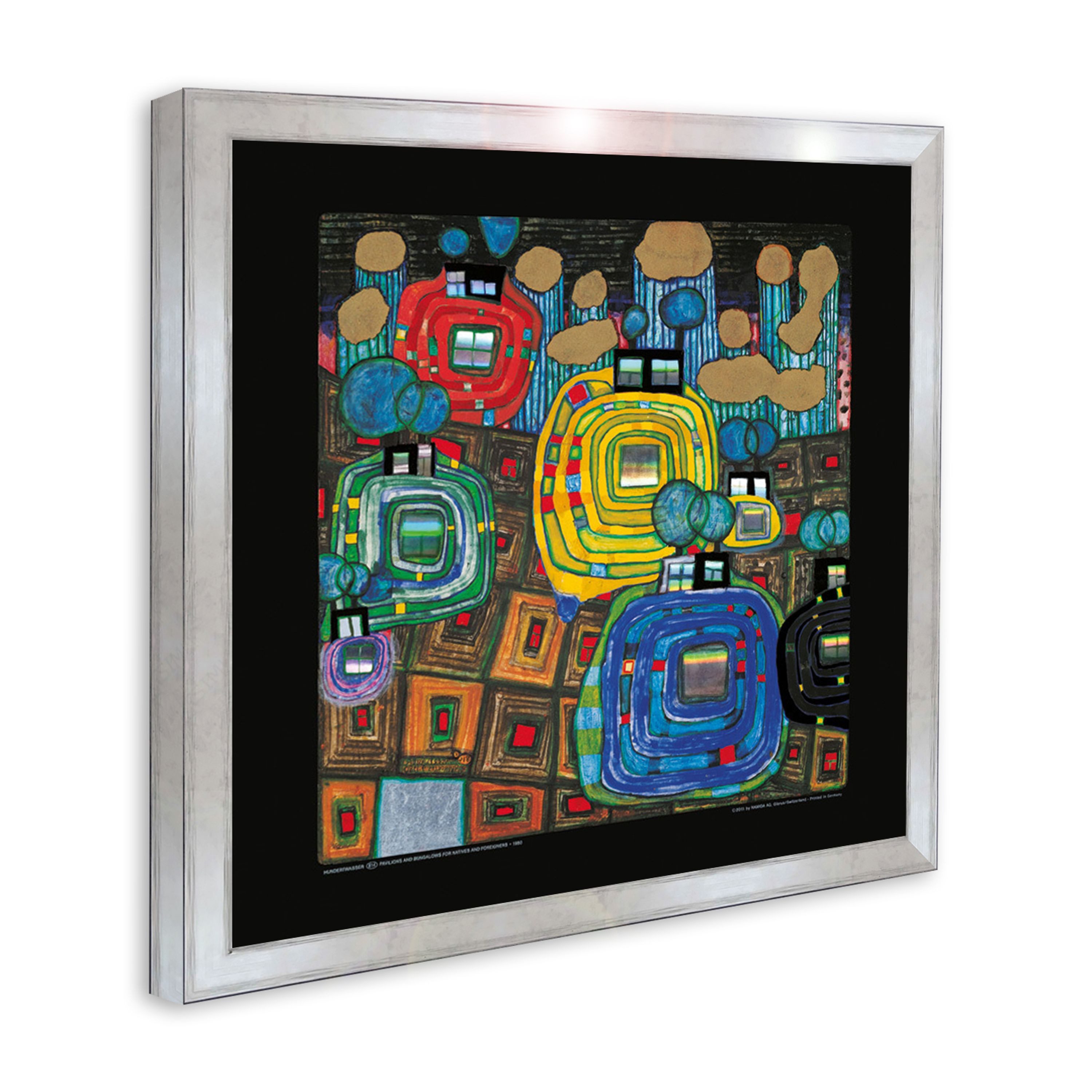 artissimo Bild mit Rahmen gerahmter Kunstdruck 53x53 cm / modernes Wandbild, Friedensreich Hundertwasser: Pavilions and Bungalows