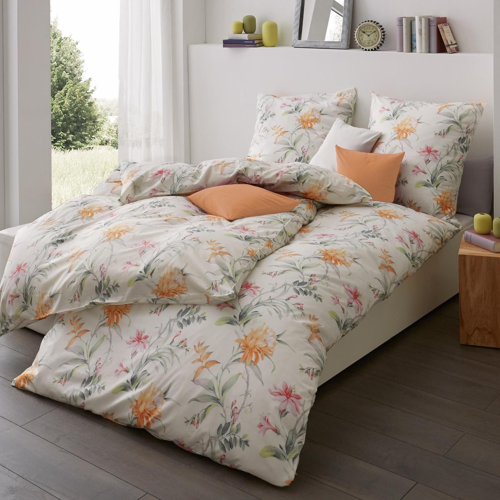 Estella Bettwäsche Estella Interlock Jersey Bettwäsche 6155-360 Blumen Orange 135x200, 2 teilig