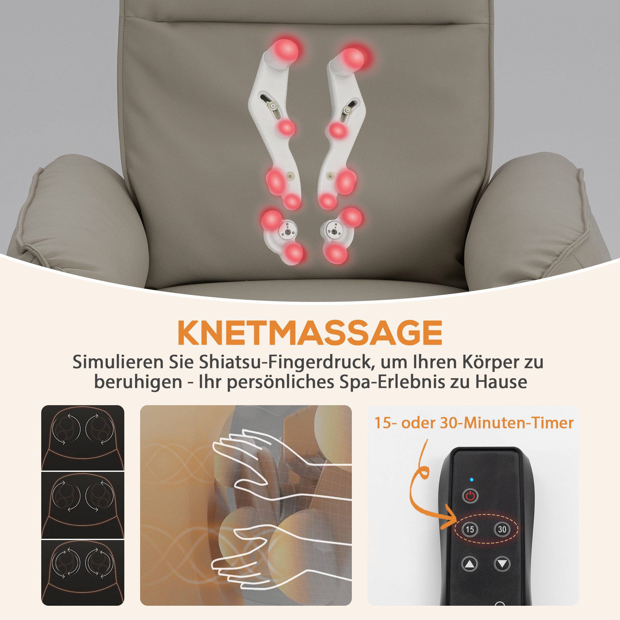 HOMCOM Massagesessel TV-Sessel mit Fußteil, Fernbedienung, Seitentasche, Schlafzimmer (Elektrisch Relaxsessel, 1-St., Fernsehsessel), für Wohnzimmer, Beige – Bild 4 von 5