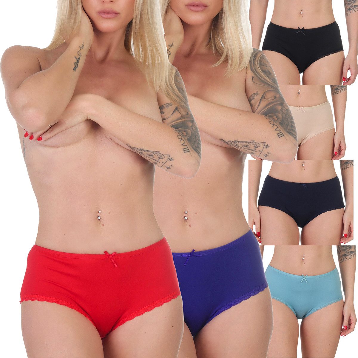 Taillenslip 6er Pack Taillenslip Slip aus Baumwolle mit hoher Taille 9075 Größe: