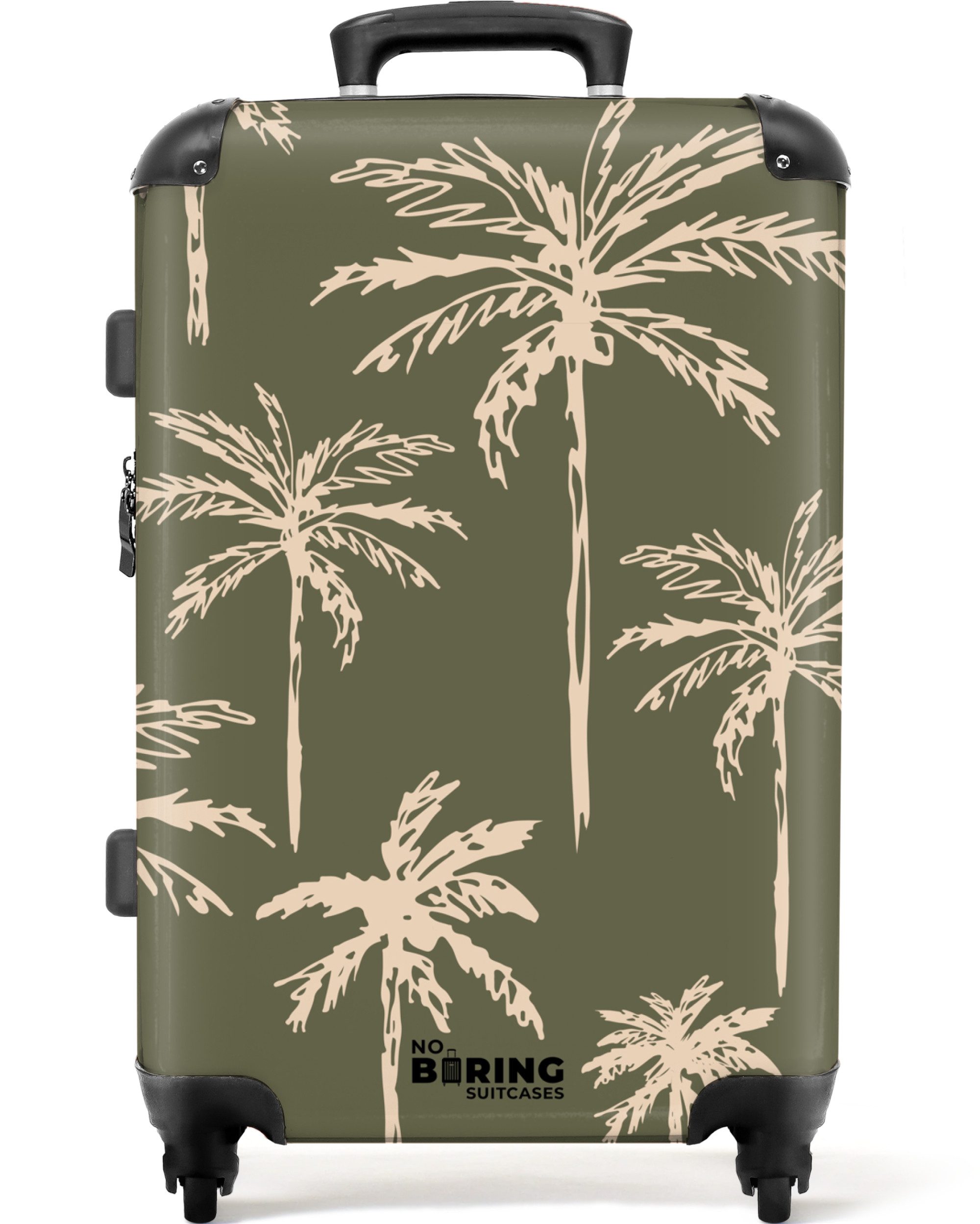 NoBoringSuitcases.com© Hartschalen-Trolley Grün mit beigem Palmenaufdruck günstig online kaufen