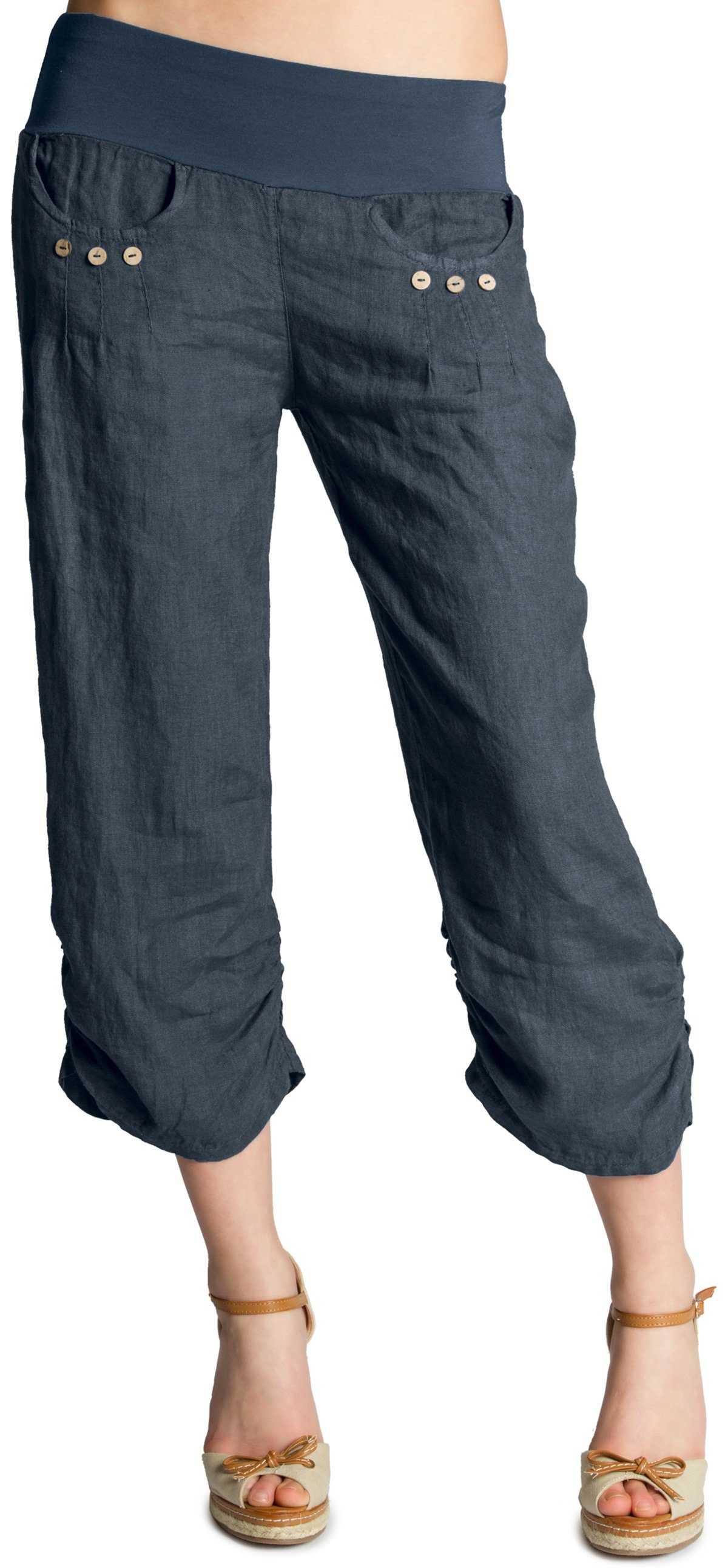 Caspar Leinenhose KHS017 Damen 3/4 Hose aus robustem Leinen mit breitem Stretch Bund - Made in Italy