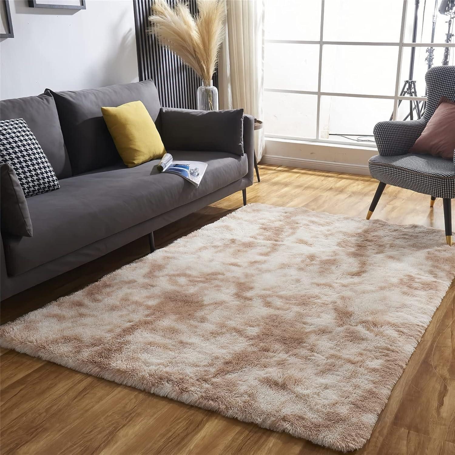 LuxusKollektion Hochflor-Teppich Teppich Hochflor Shaggy Wohnzimmer Schlafzimmer Khaki 80 x 150 cm