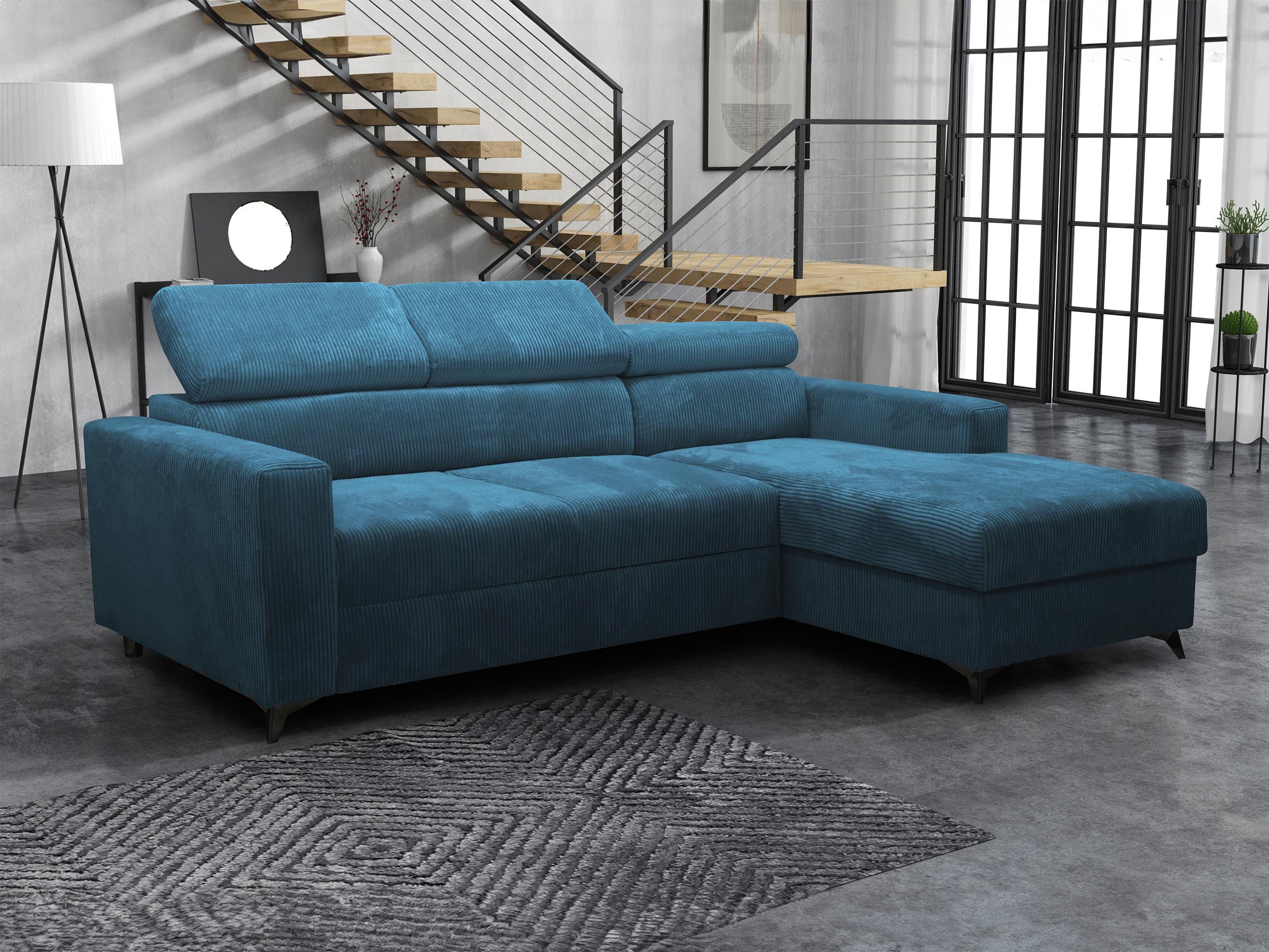MIRJAN24 Ecksofa Milano Premium Cord, mit Bettkasten und Schlaffunktion, Einstellbare Kopfstützen, L-Form