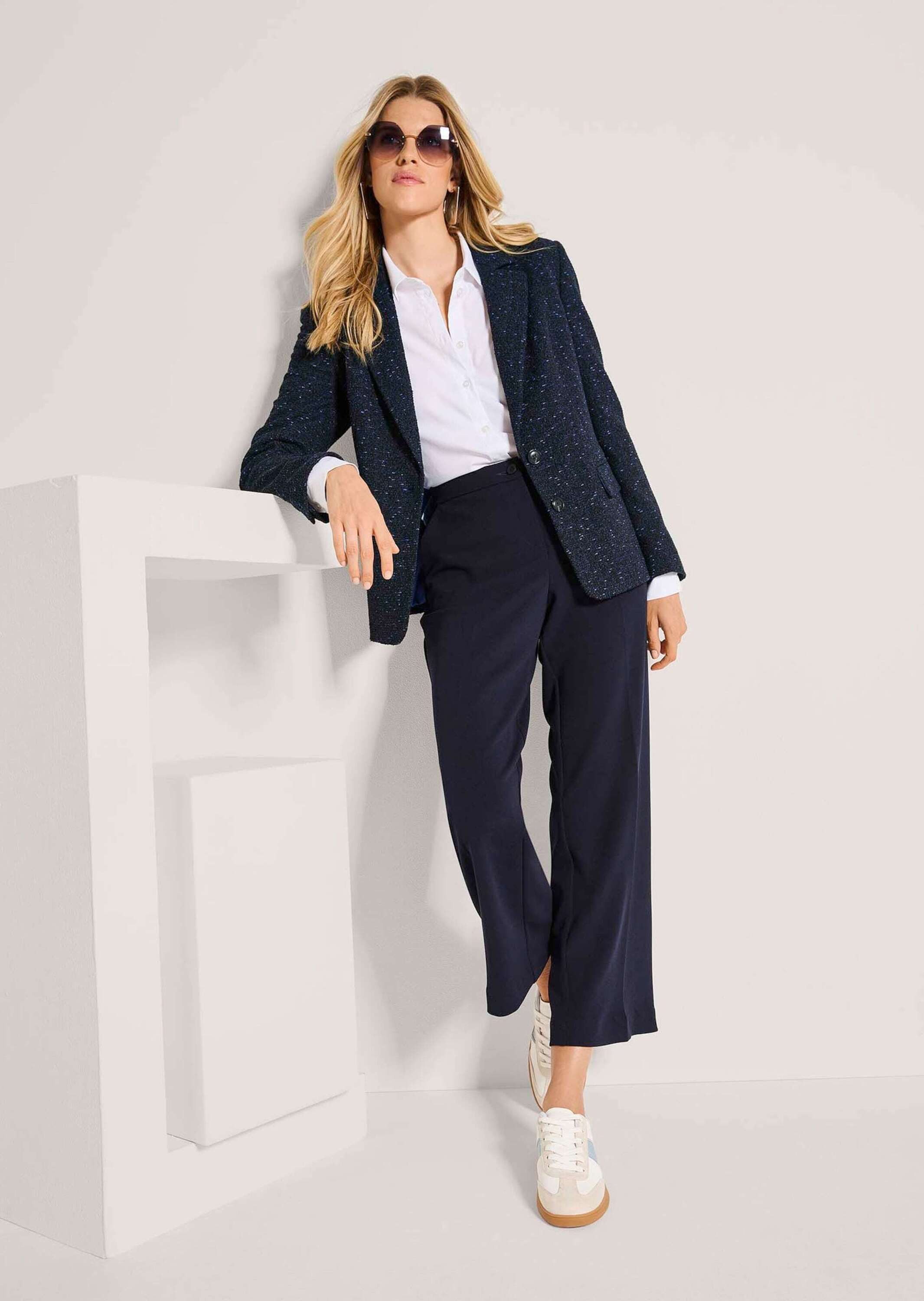 MADELEINE Kurzblazer Tweed-Blazer mit Glanzeffekt Viskoseblazer mit Reverskragen, Taschen, Knopfverschluss und Langarm