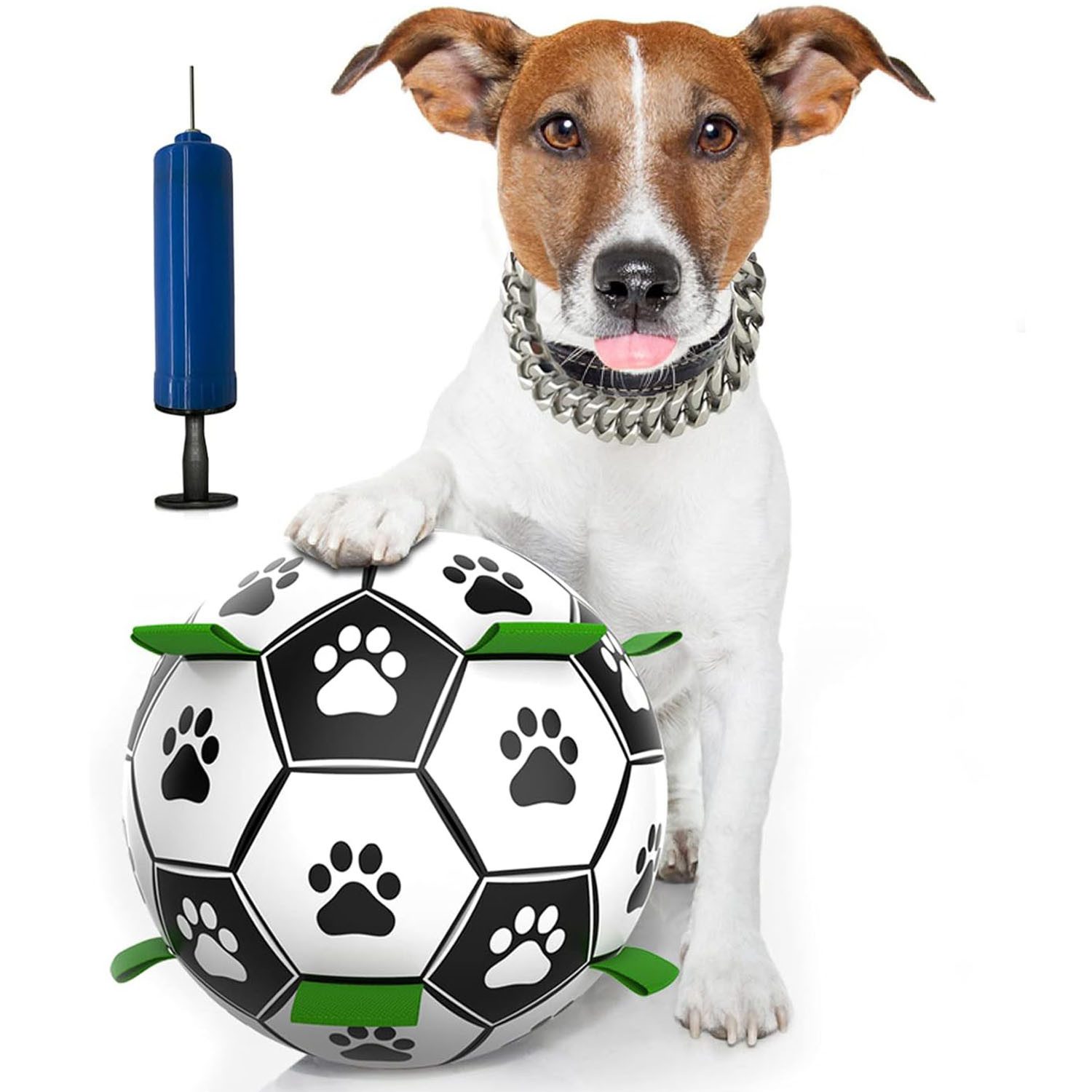 HEYHIPPO Tierball Hundespielzeug Fußball 15 x 23,5 cm Schwarz-Weiß mit Griffschlaufen, Eine Packung Interaktiver Haustierfußball aus bissfestem PU, fördert Bewegung