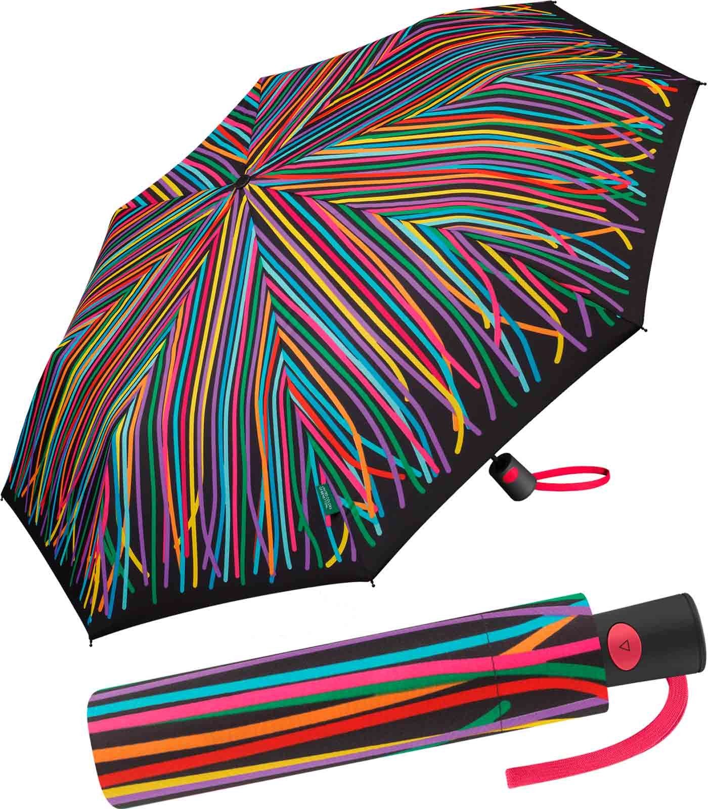 United Colors of Benetton Taschenregenschirm Mini-Regenschirm Auf-Automatik Ribbons, kunterbunte Bänder zieren das Schirmdach