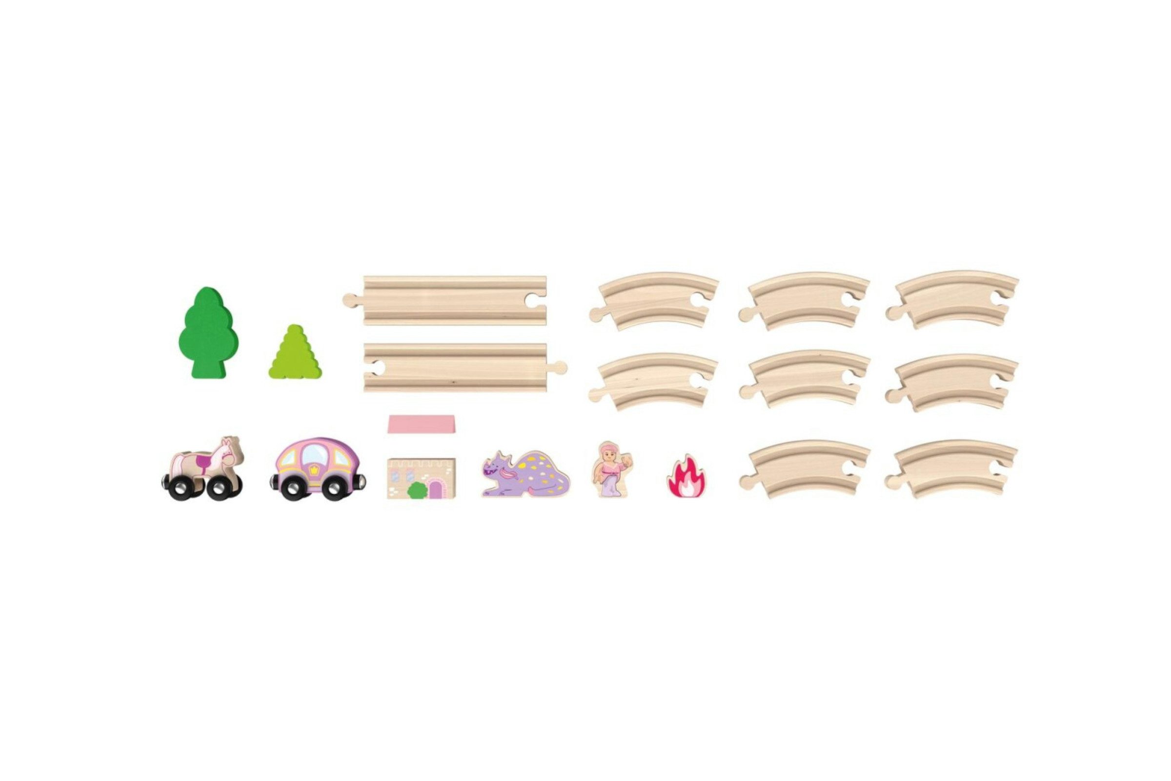 Playtive Spielzeugeisenbahn-Set Bahnset 18-tlg. Holzspielzeug Bahnset Prinzessin, (Spielset, 18-tlg., mehrteiliges Spielset), Holzeisenbahn mit Themenwelt und Zubehör
